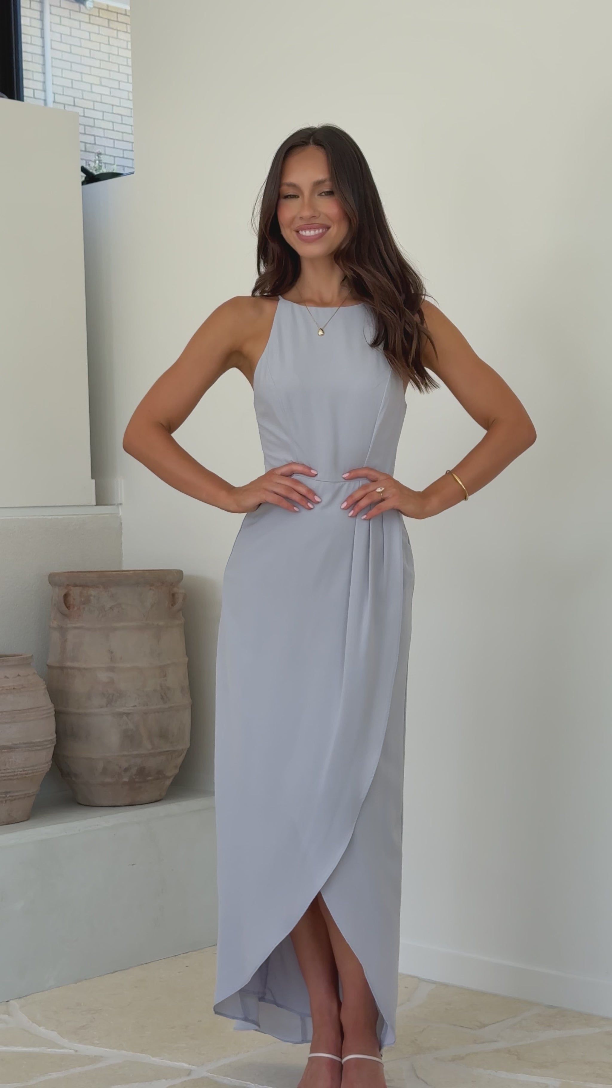 Genevieve Boat Neck Maxi Dress - Silver - Billy J