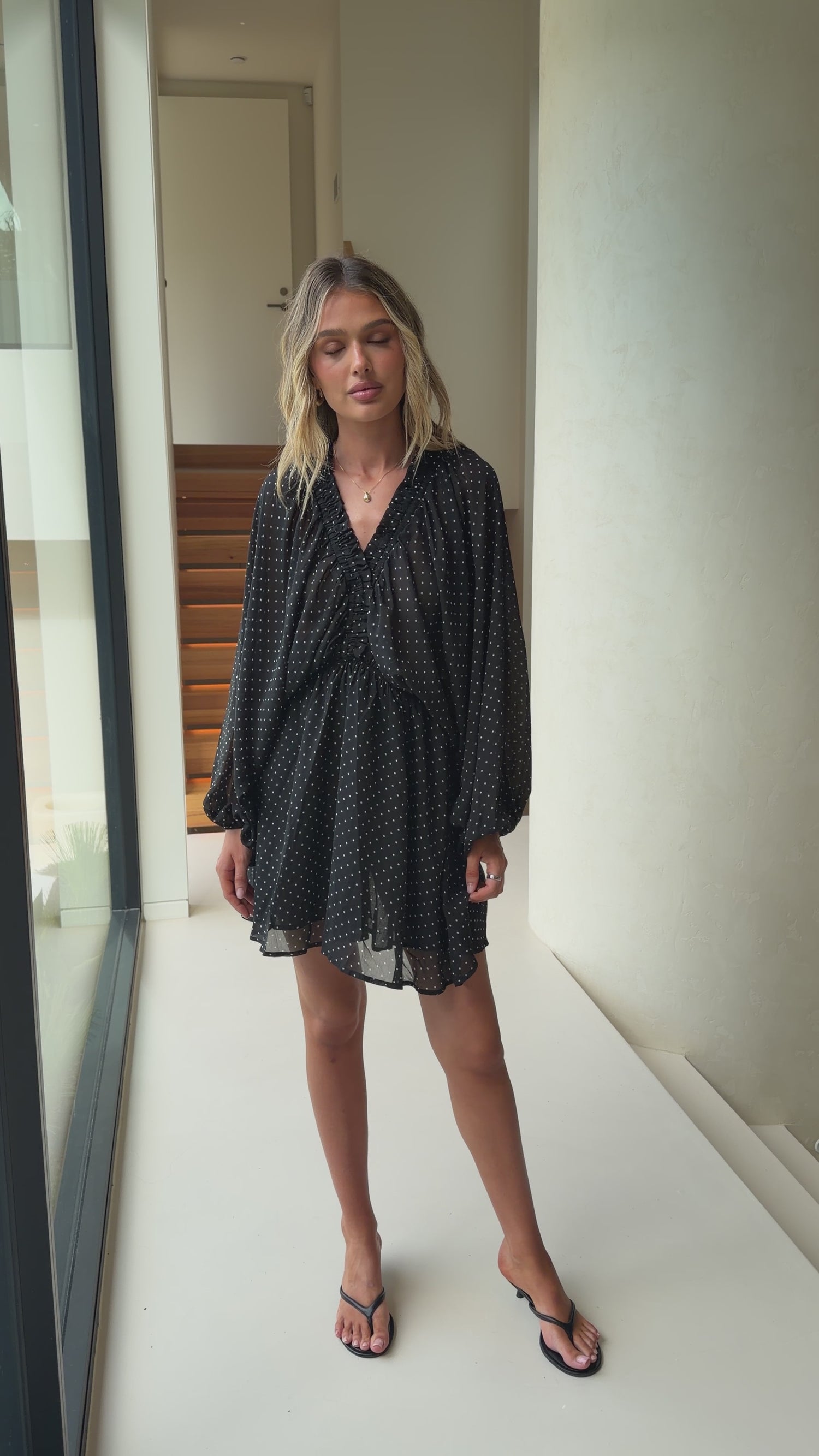 Marzie Mini Dress - Black Polka - Billy J