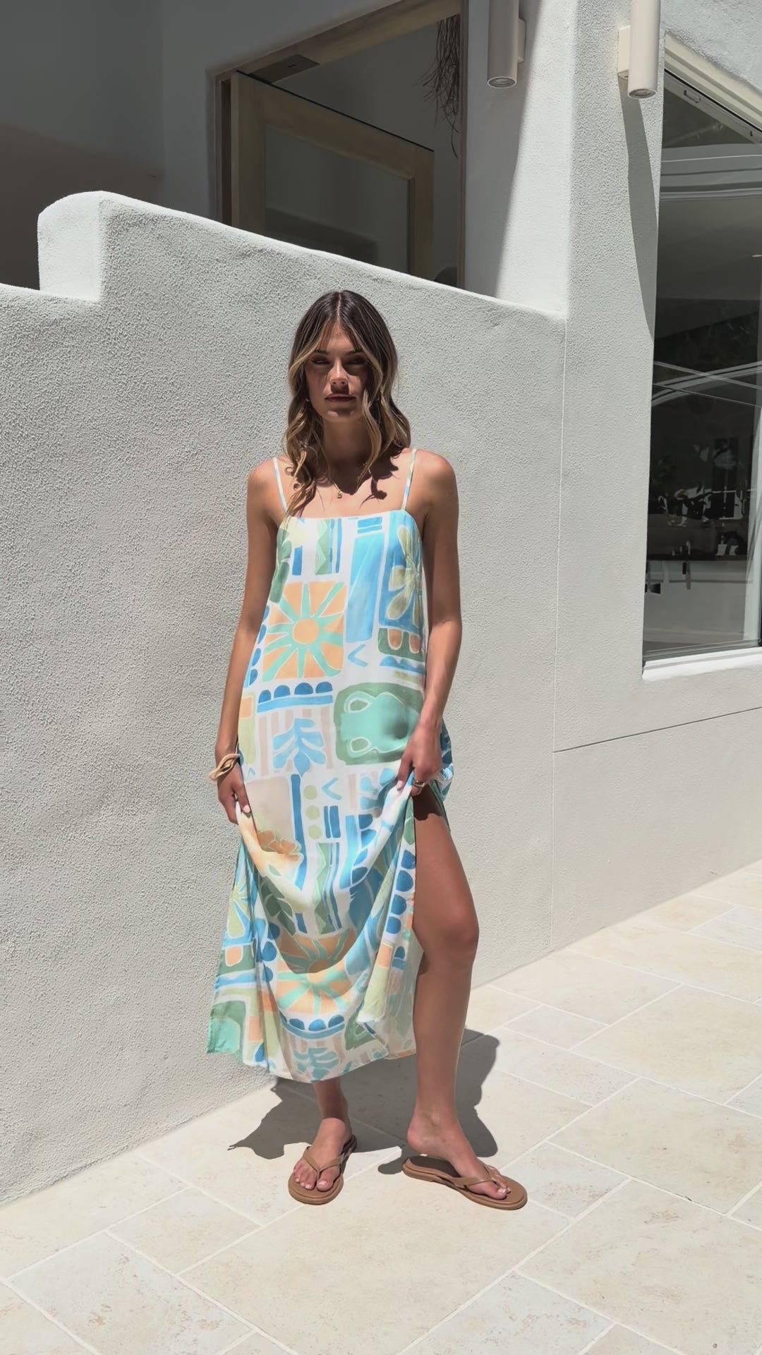 Load video: Dakota Maxi Slip Dress - Summer Breeze - Billy J