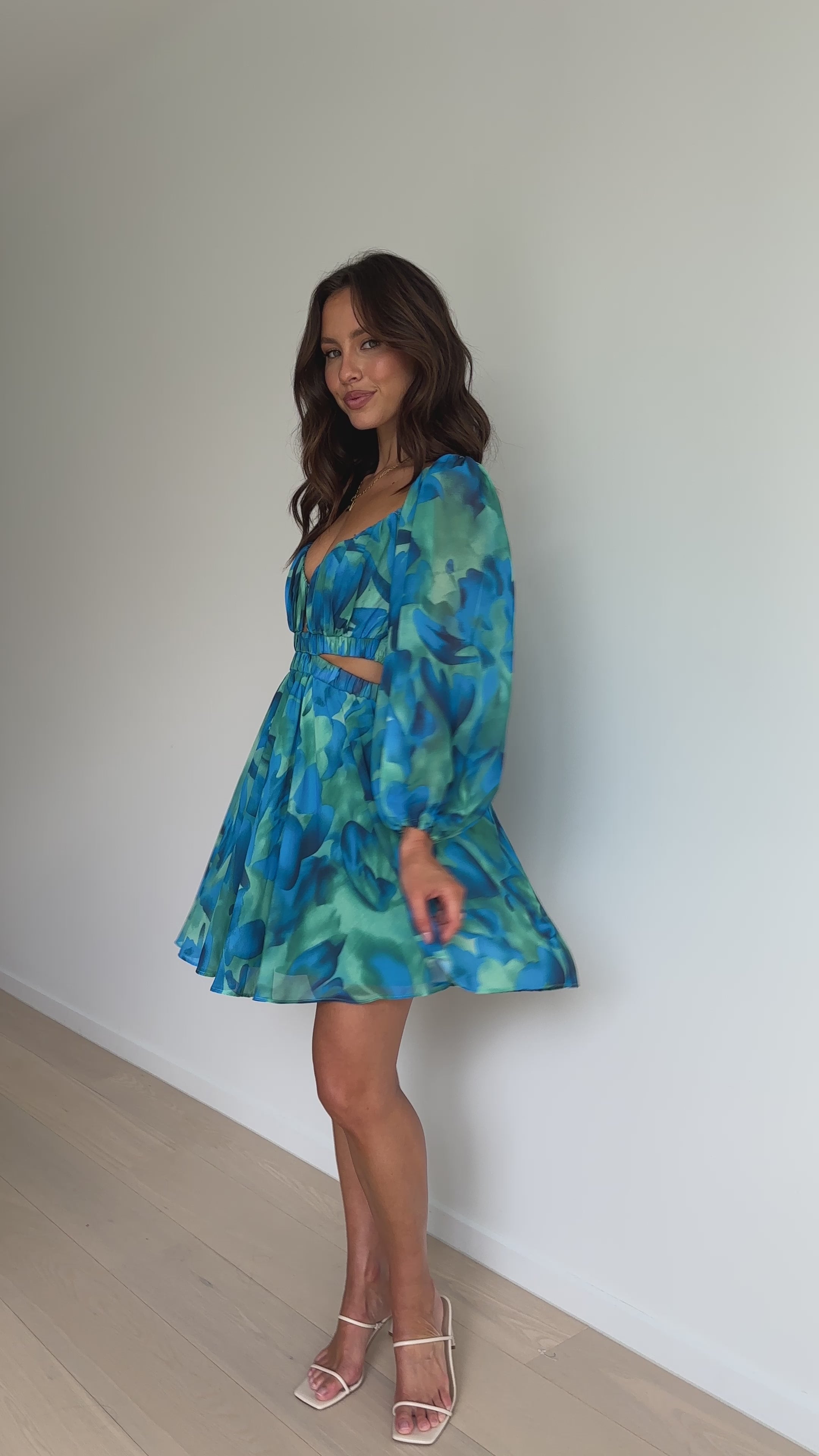 Xarissa Mini Dress - Blue / Green Print