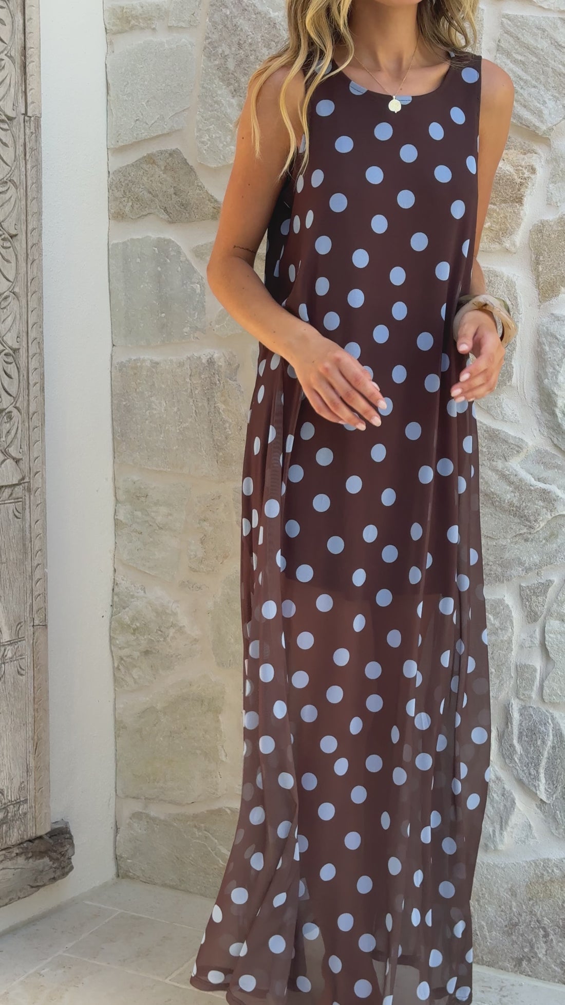 Amryn Maxi Dress - Choc/Blue Polka Dot - Billy J
