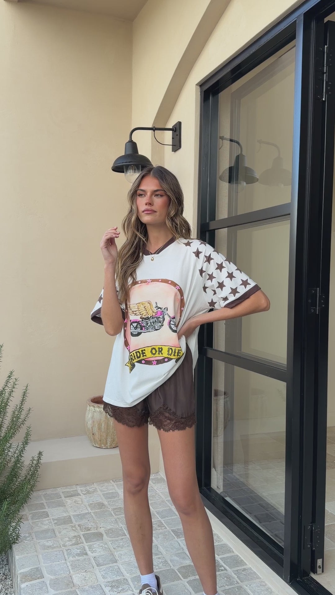 Load video: Ride Or Die Oversized T-Shirt - White/Brown - Billy J