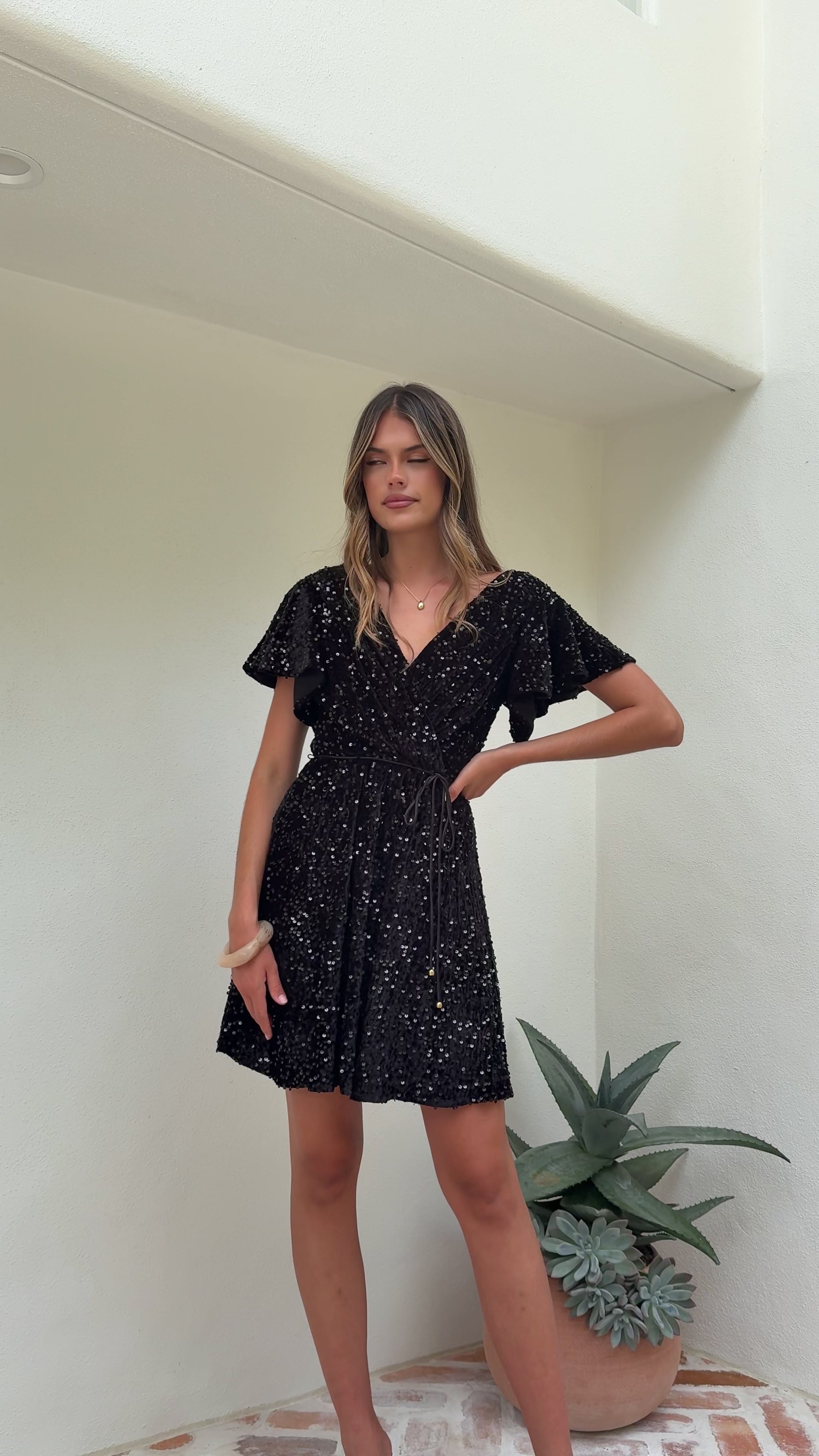 Zinnia Sequins Mini Dress - Black Sequins - Billy J