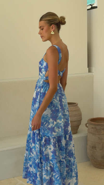 Load and play video in Gallery viewer, Bairbre Maxi Dress - Blue Floral - Billy J
