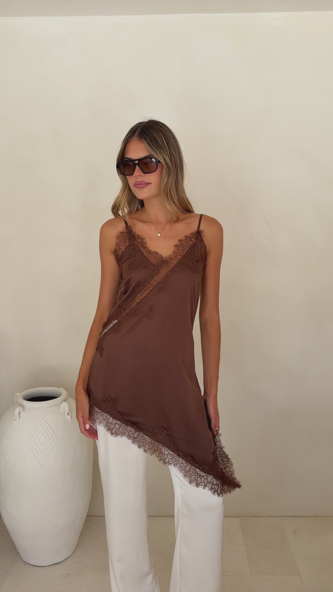 Sayuri Satin Lace Mini Tunic - Chocolate - Billy J
