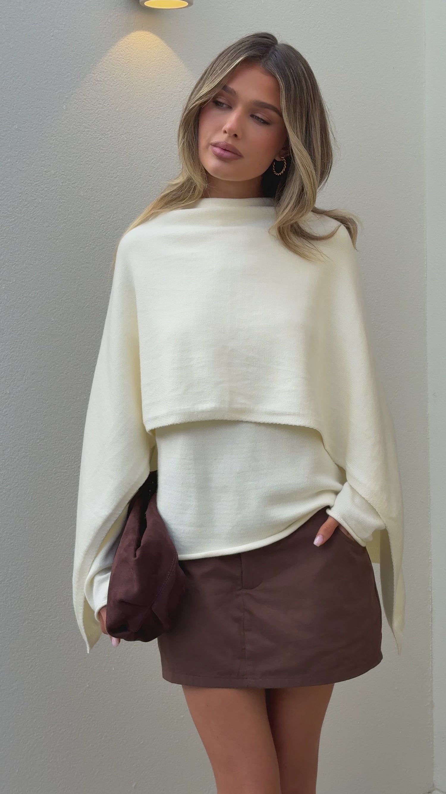 Jazmine Knitted Sweater and Scarf - Cream - Billy J