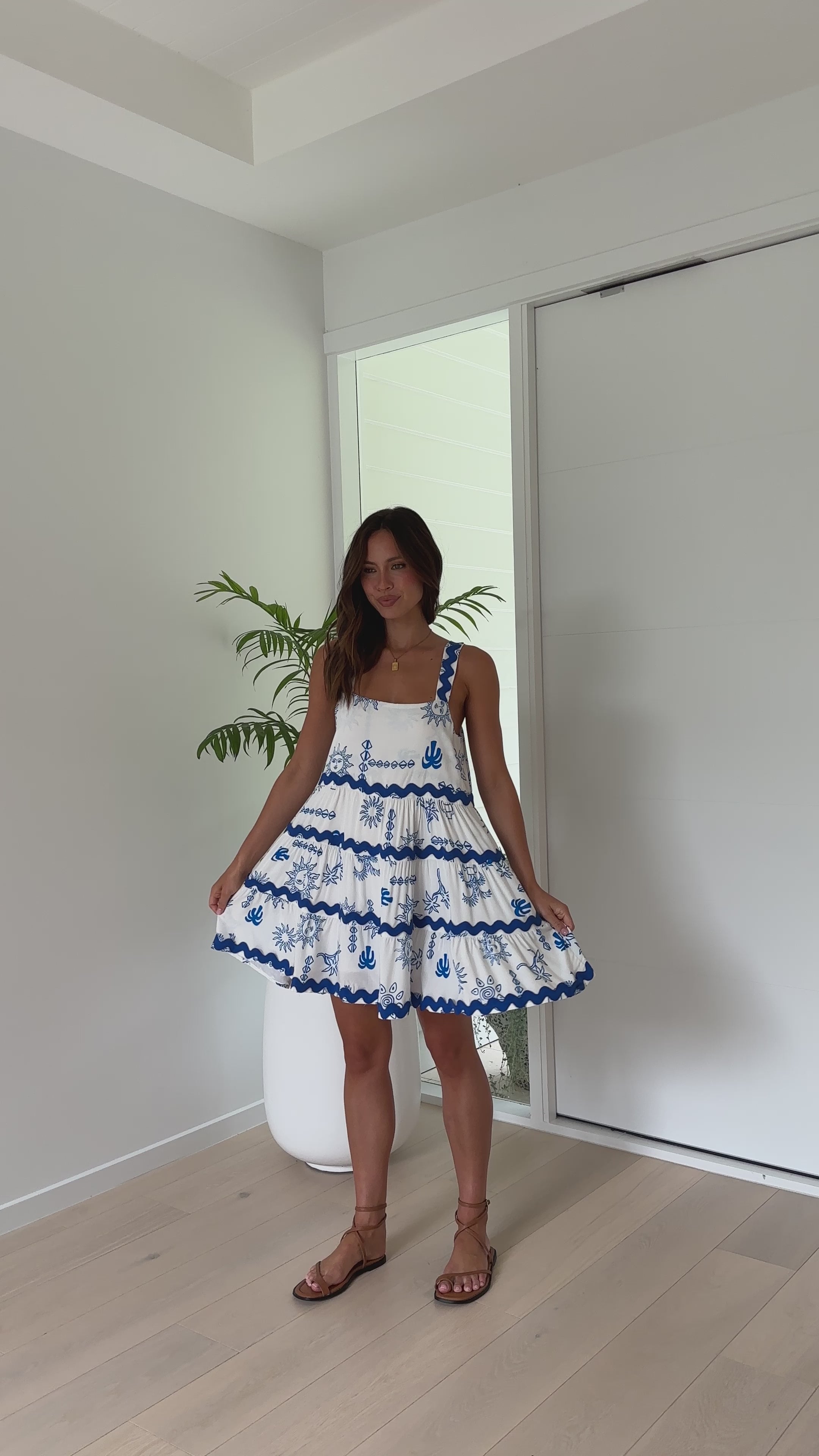 Dallyce Mini Dress - White / Blue Print