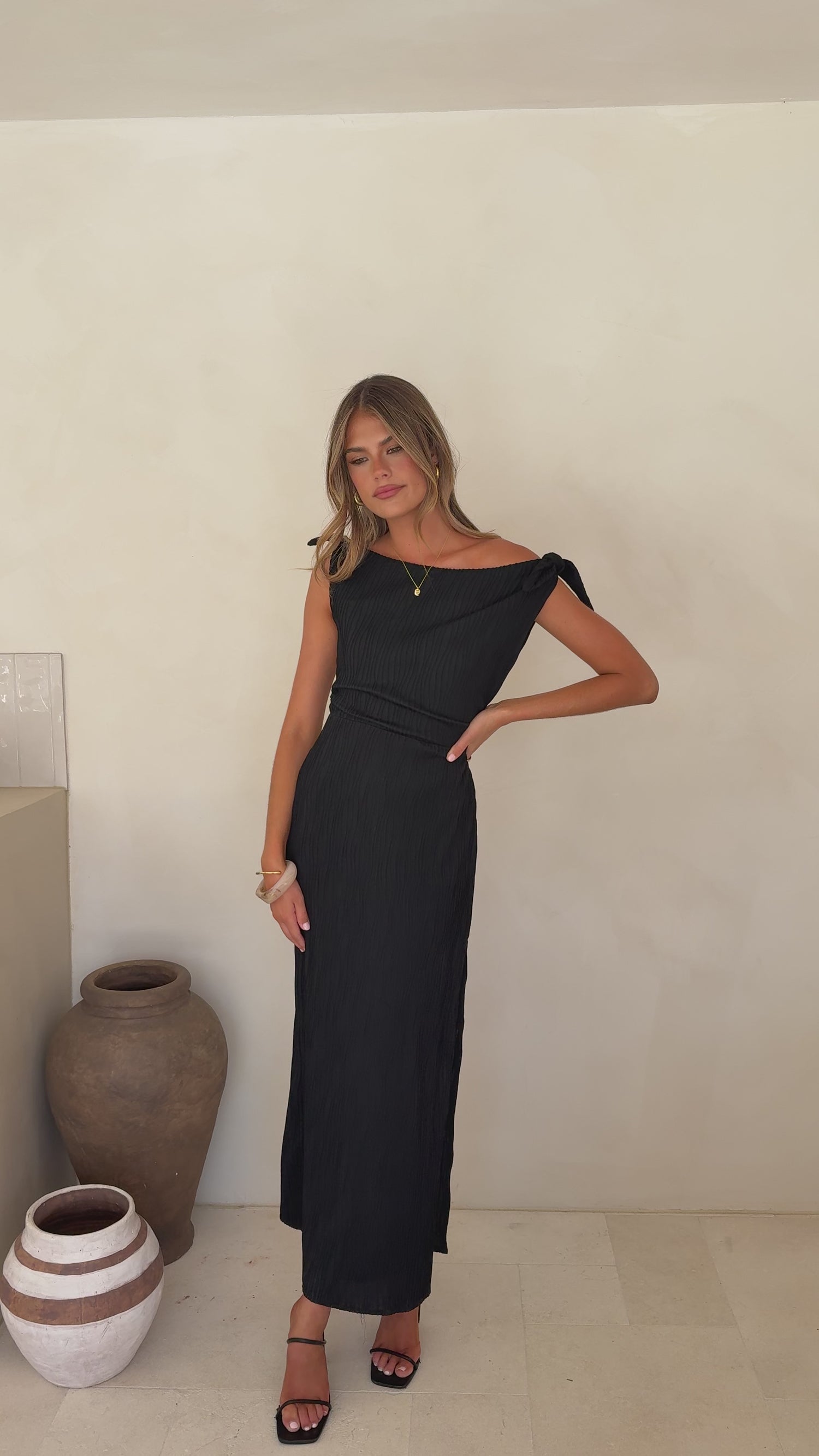 Simone Ribbed Maxi Dress - Black - Billy J
