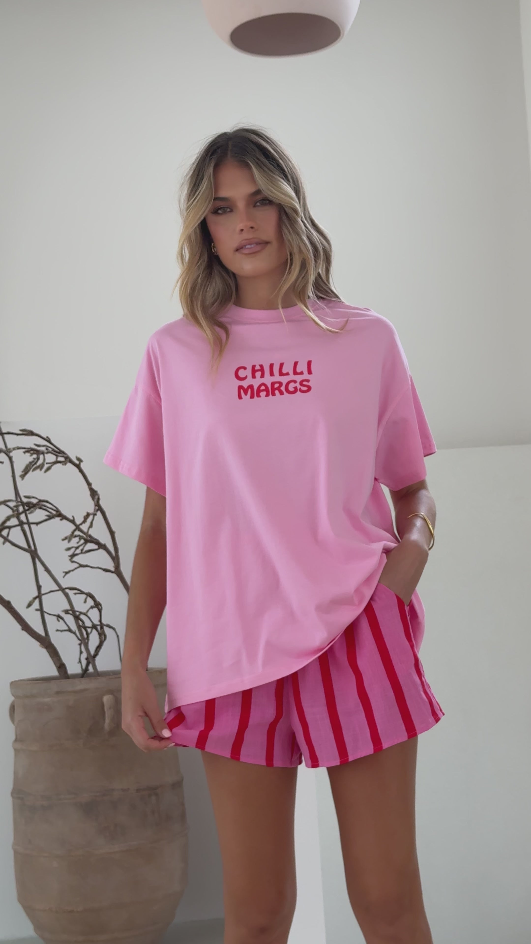 Chilli Margs Top and Shorts Set - Pink/Red Stripe - Billy J