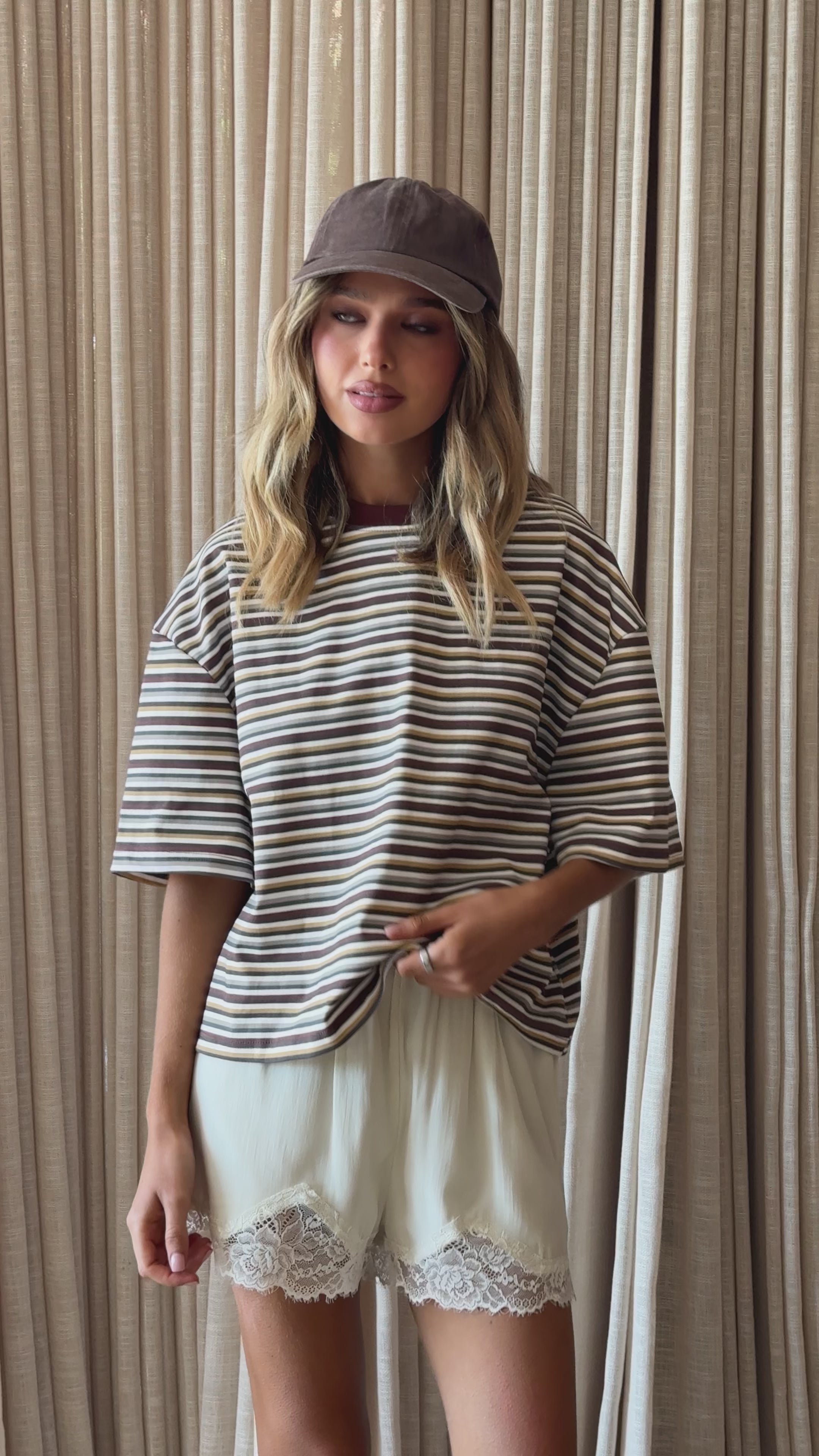 Load video: Paige Tee - Chocolate/Multi Stripe - Billy J