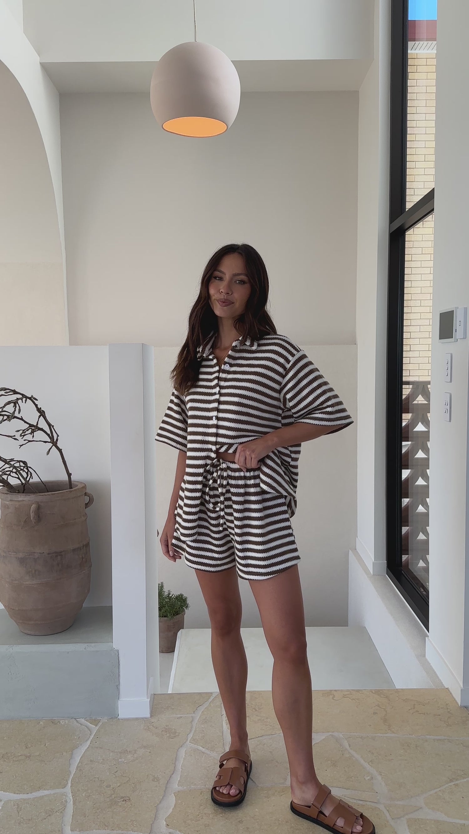 Romi Shirt and Shorts Set - Brown Stripe - Billy J