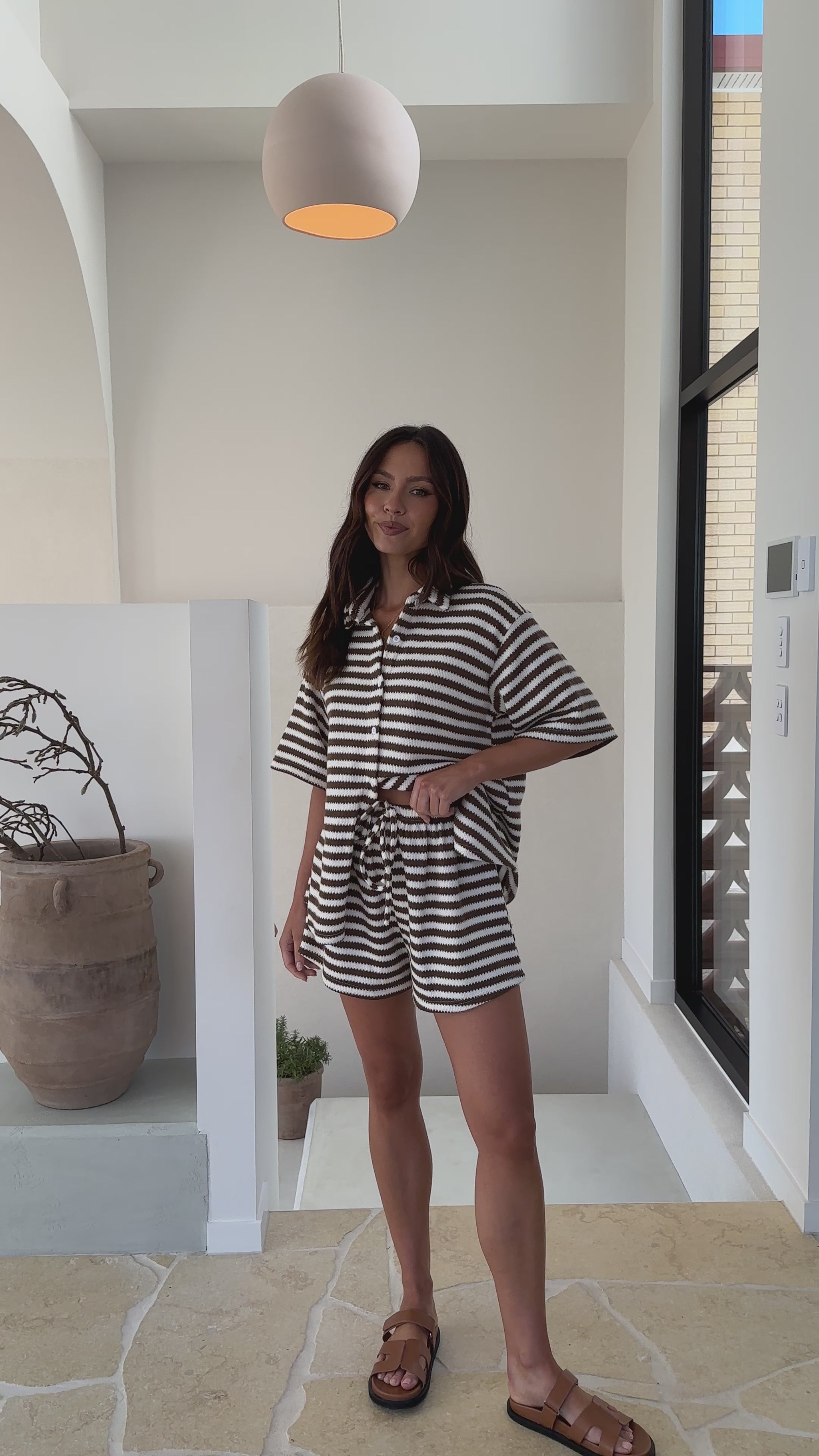 Romi Shirt and Shorts Set - Brown Stripe - Billy J