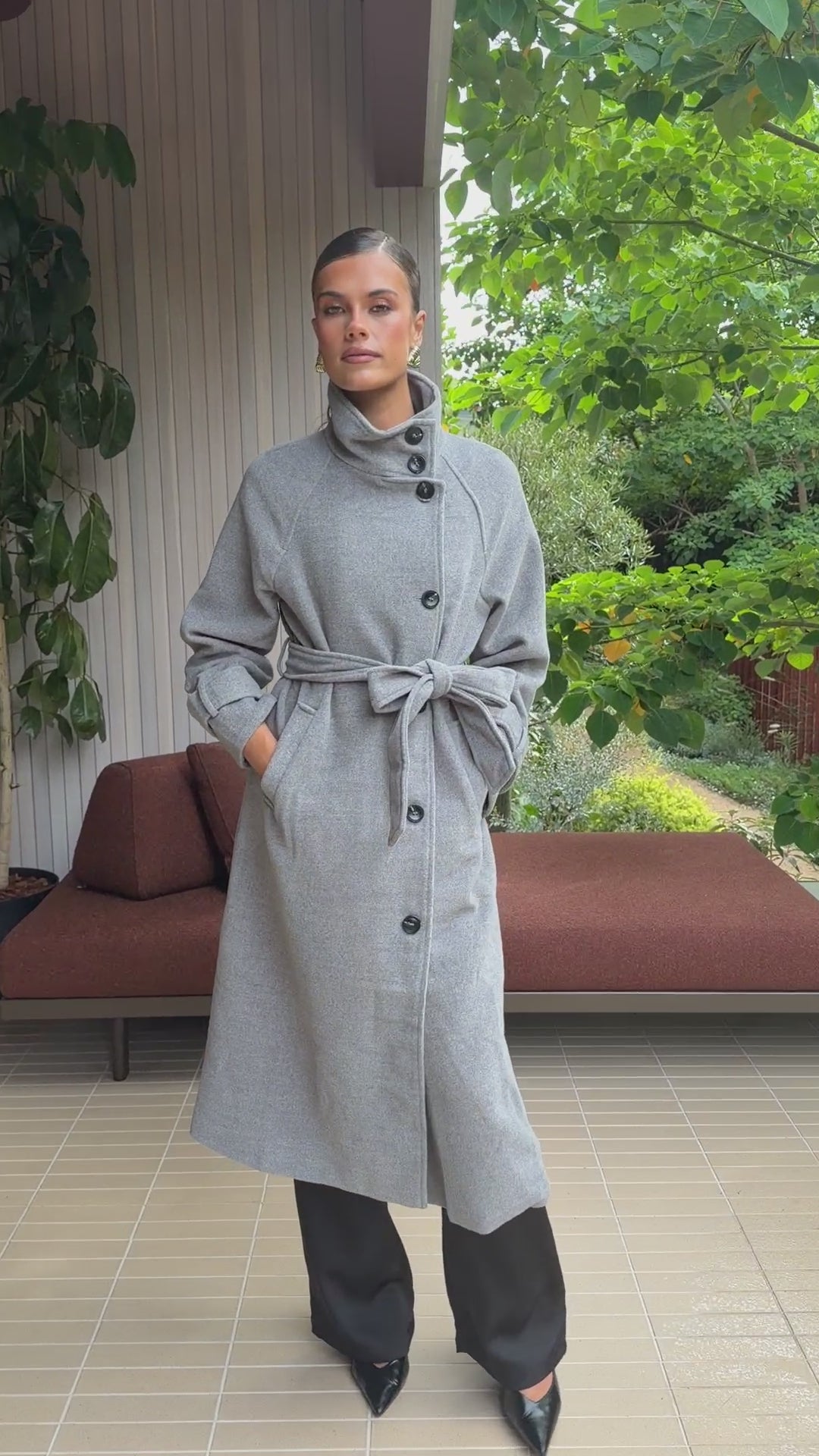 Load video: Eden Funnel Neck Coat - Grey - Billy J