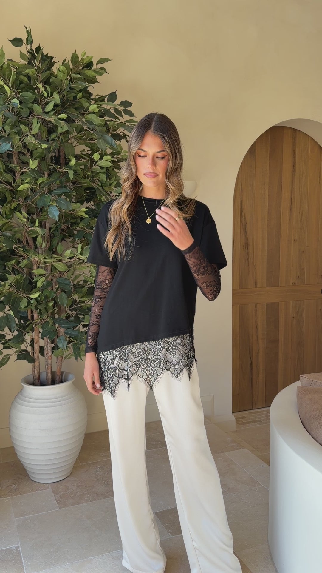 Load video: Quinn Lace Long Sleeve Top - Black - Billy J