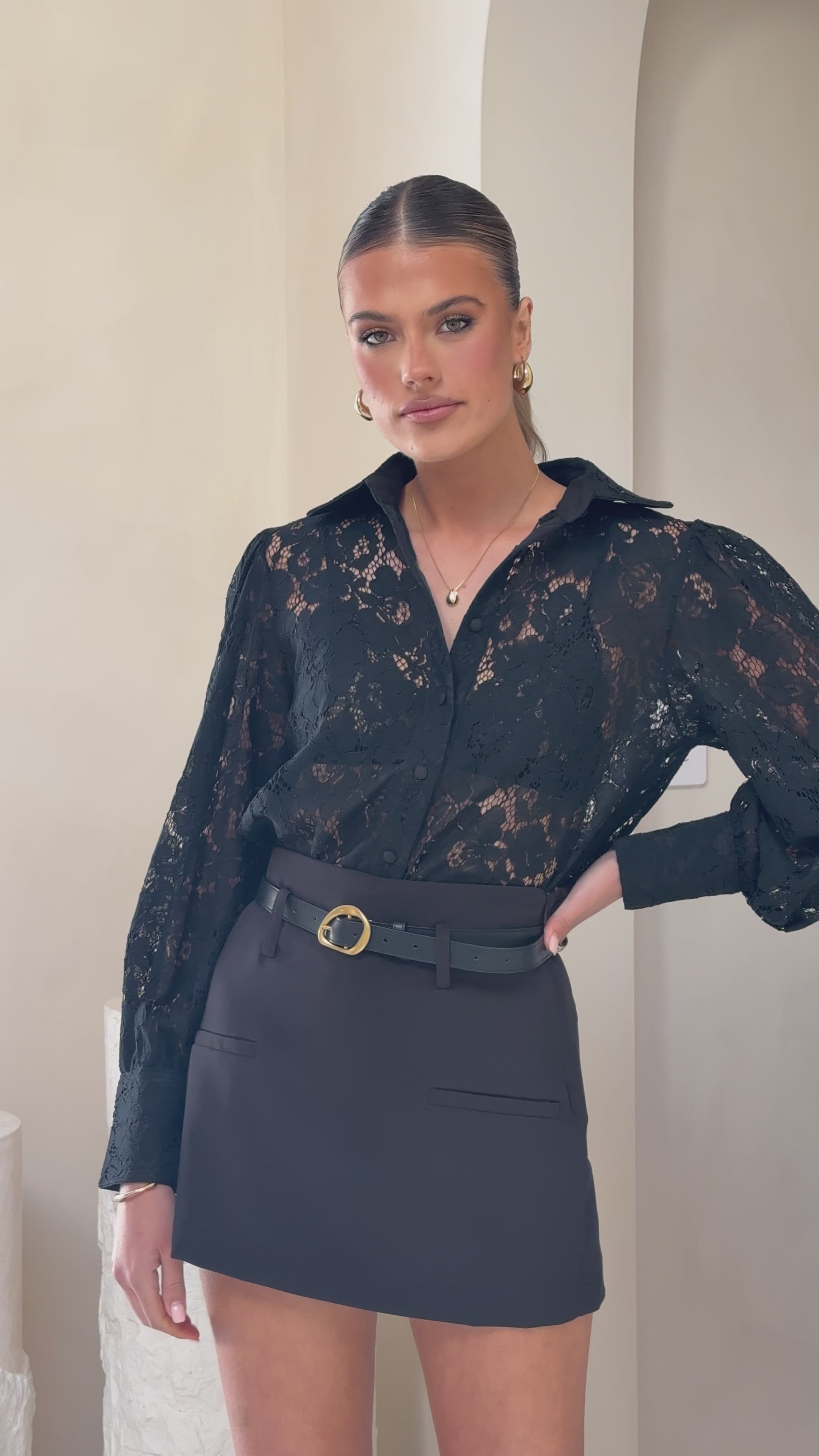 Load video: Vivian Lace Top - Black - Billy J