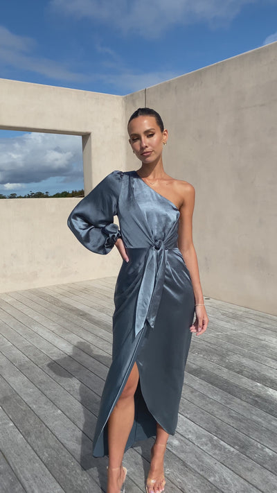 Load and play video in Gallery viewer, Heidi One Shoulder Maxi Dress - Slate Blue - Billy J
