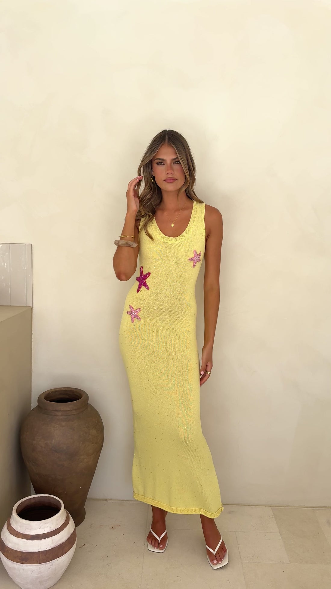 Tamasha Knit Maxi Dress - Yellow / Pink Star - Billy J
