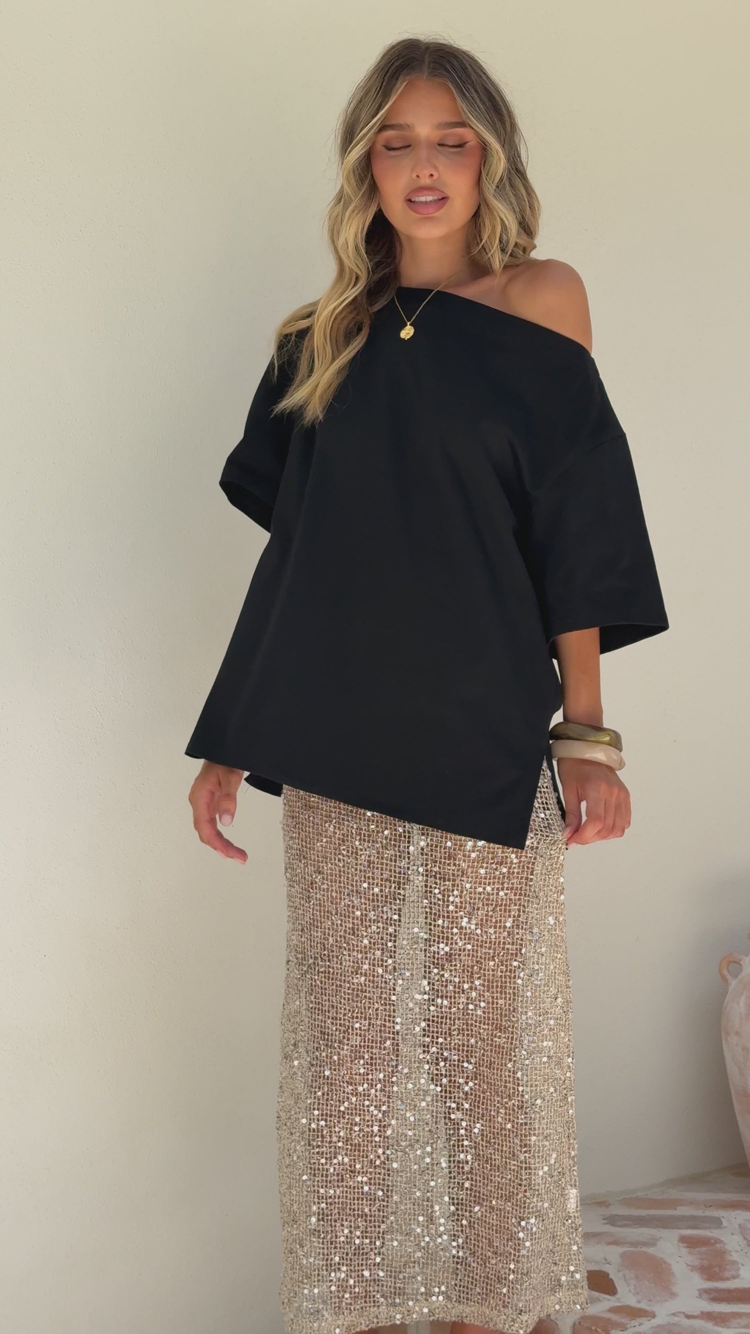 Verlo Sequins Maxi Skirt - Beige - Billy J