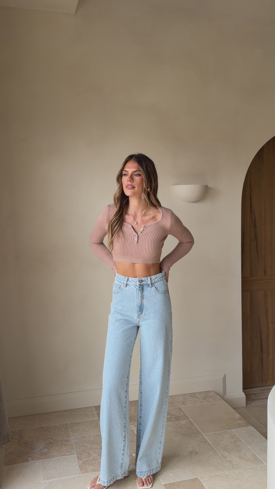 Lacy Long Sleeve Top - Mocha - Billy J