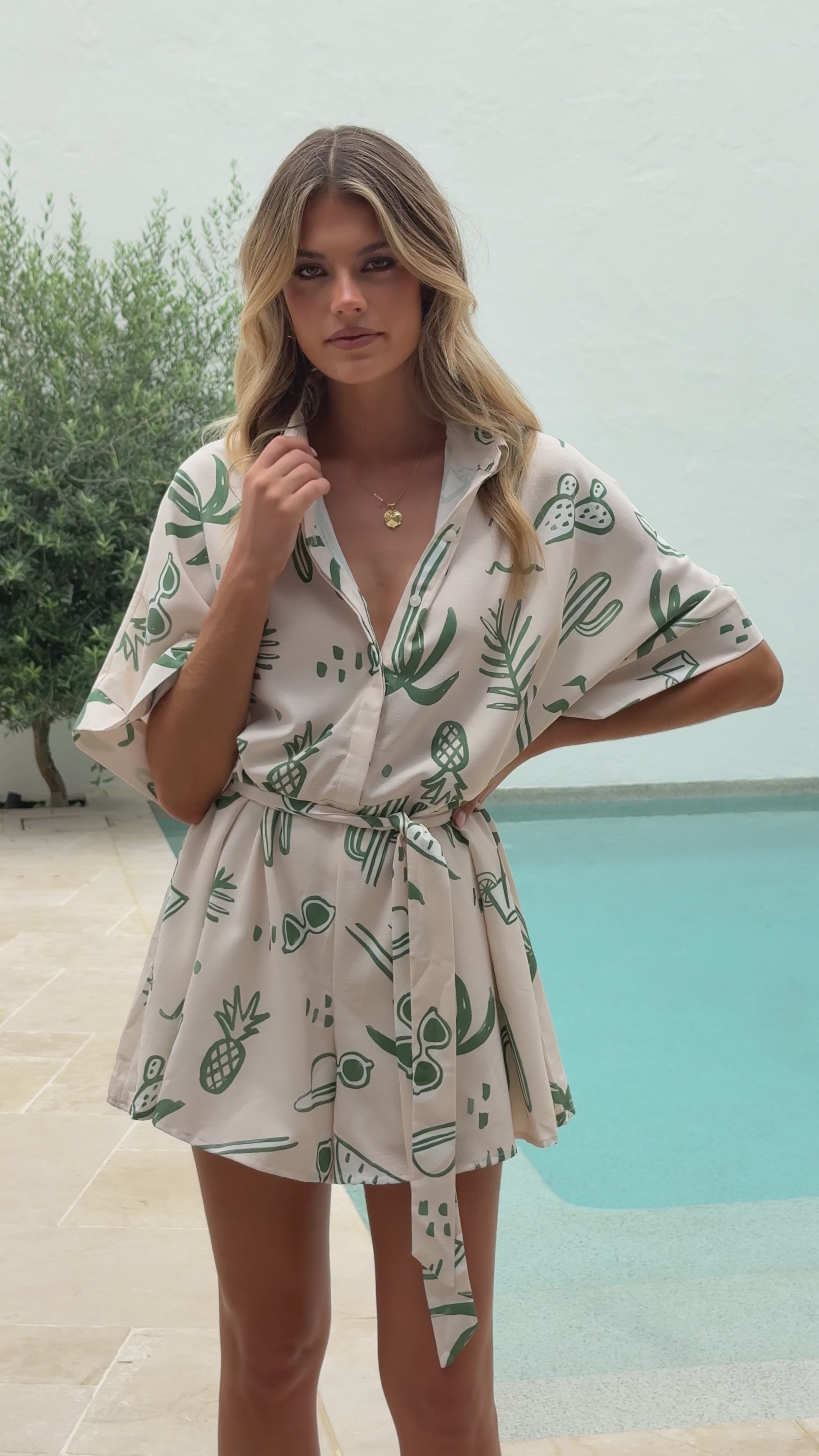 Jacquie Playsuit - Green Palm - Billy J