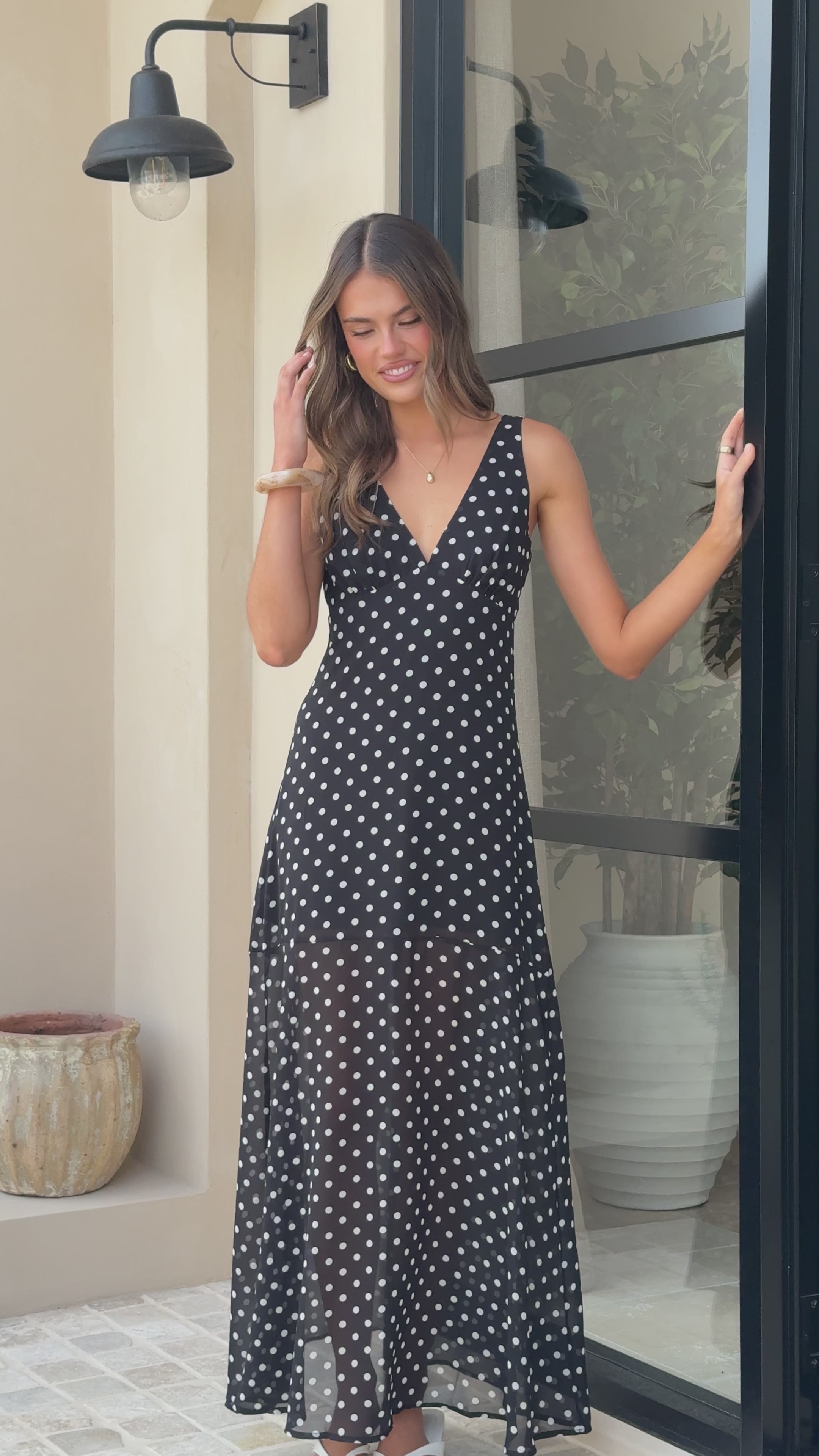 Load video: Oriella Maxi Dress - Black Polka - Billy J