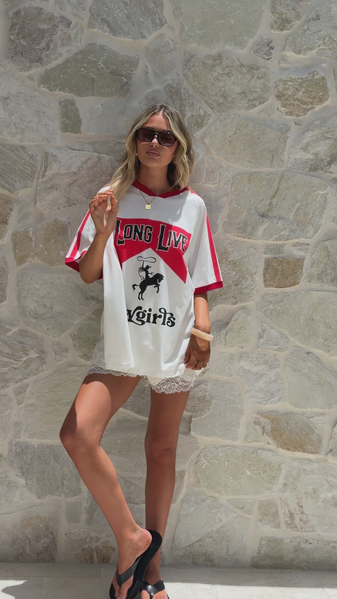 Long Live Cowgirls Oversized Tee - White / Red - Billy J