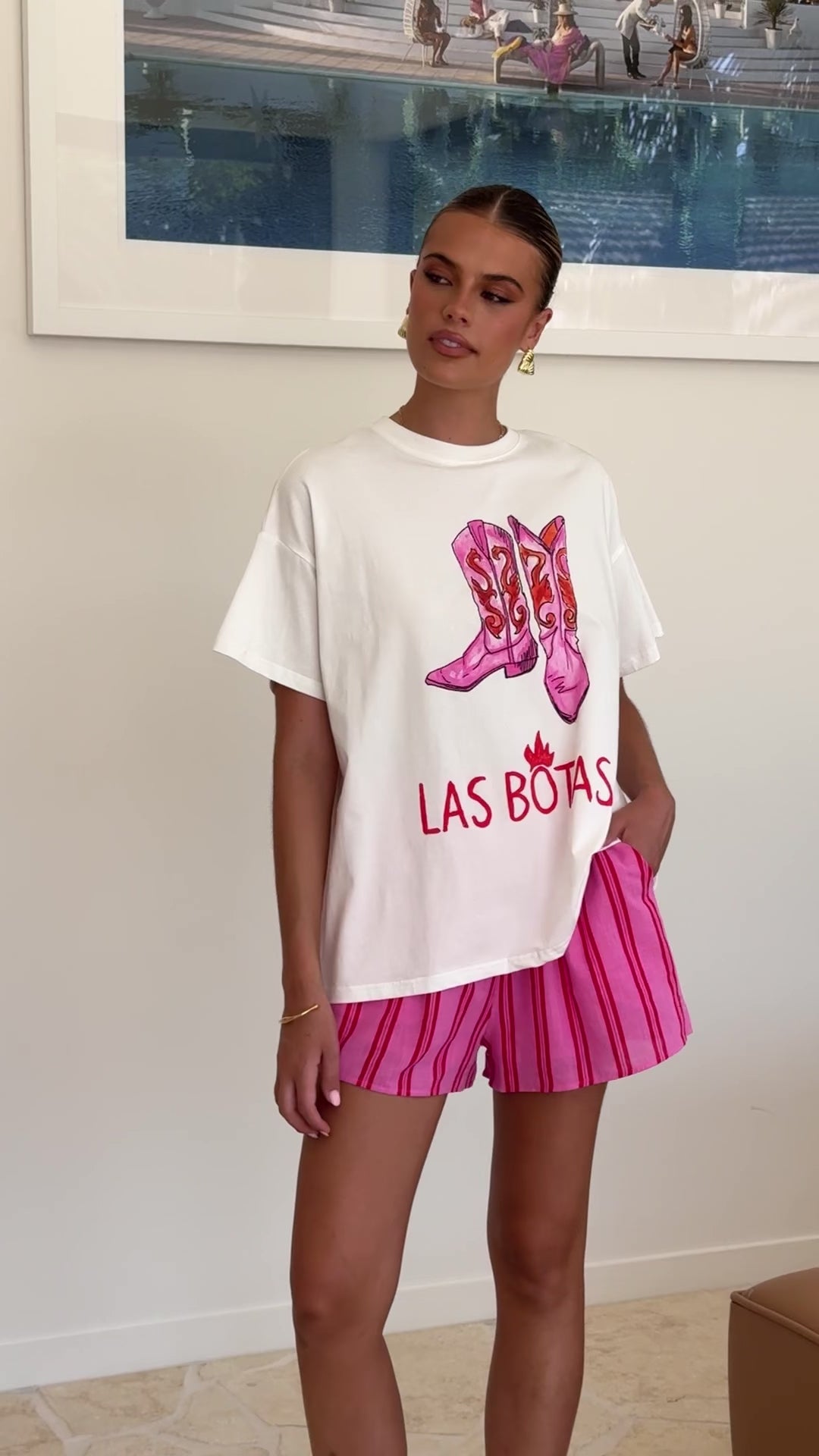 Las Botas Top and Shorts Set - White/Pink - Billy J