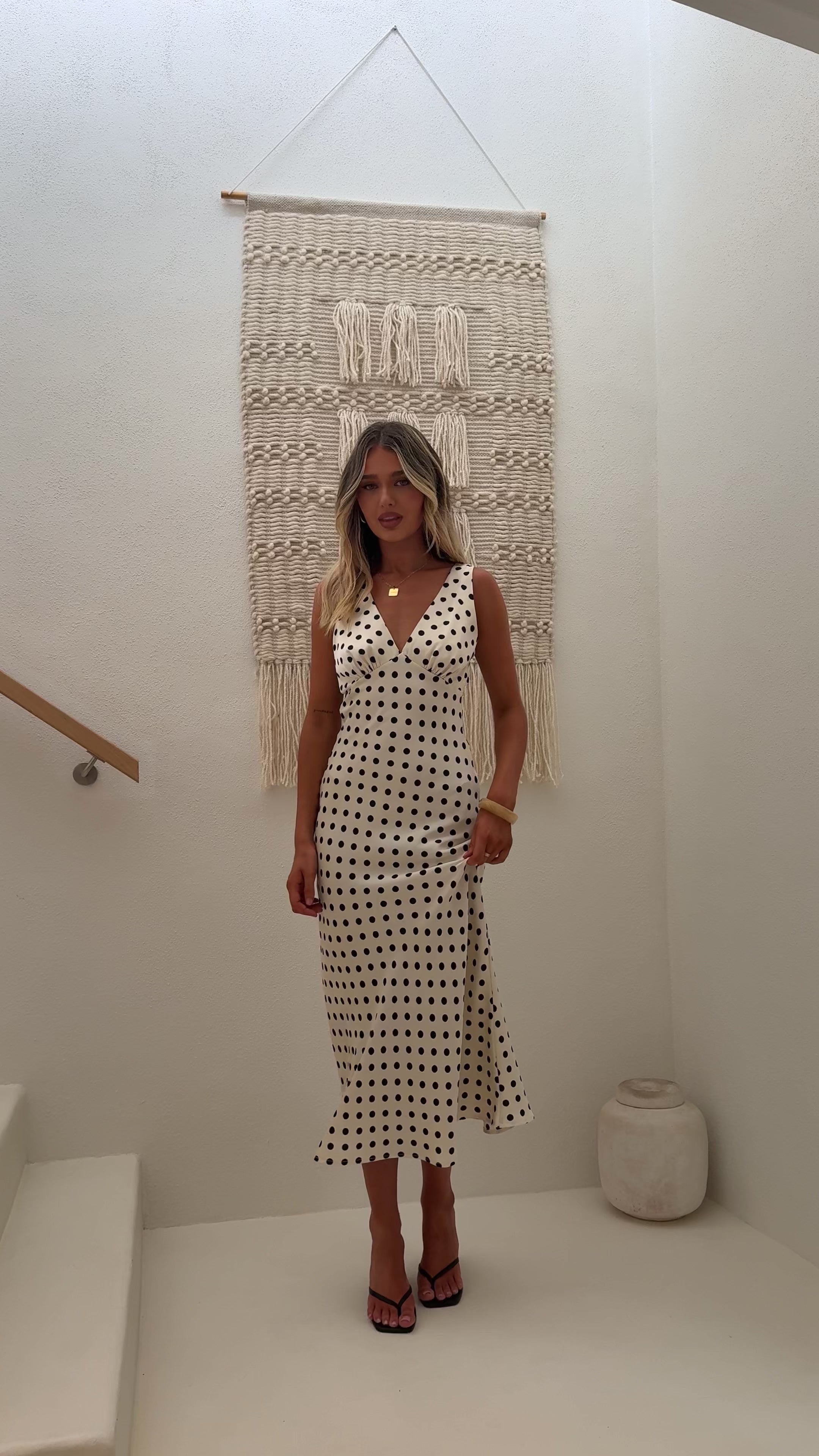 Load video: Daphne Maxi Dress - Cream Polka - Billy J