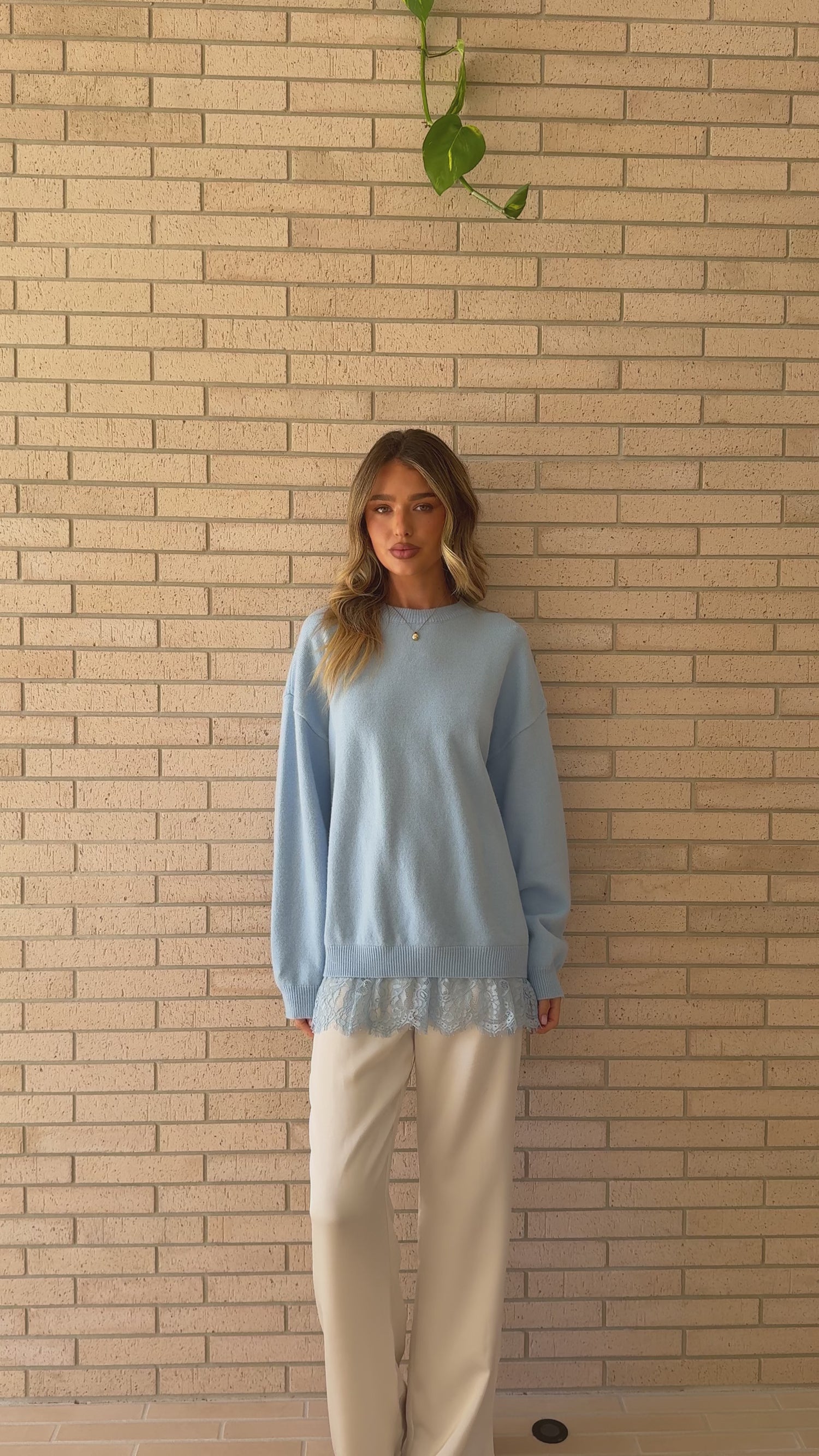 Stevie Lace Trim Sweater - Blue - Billy J