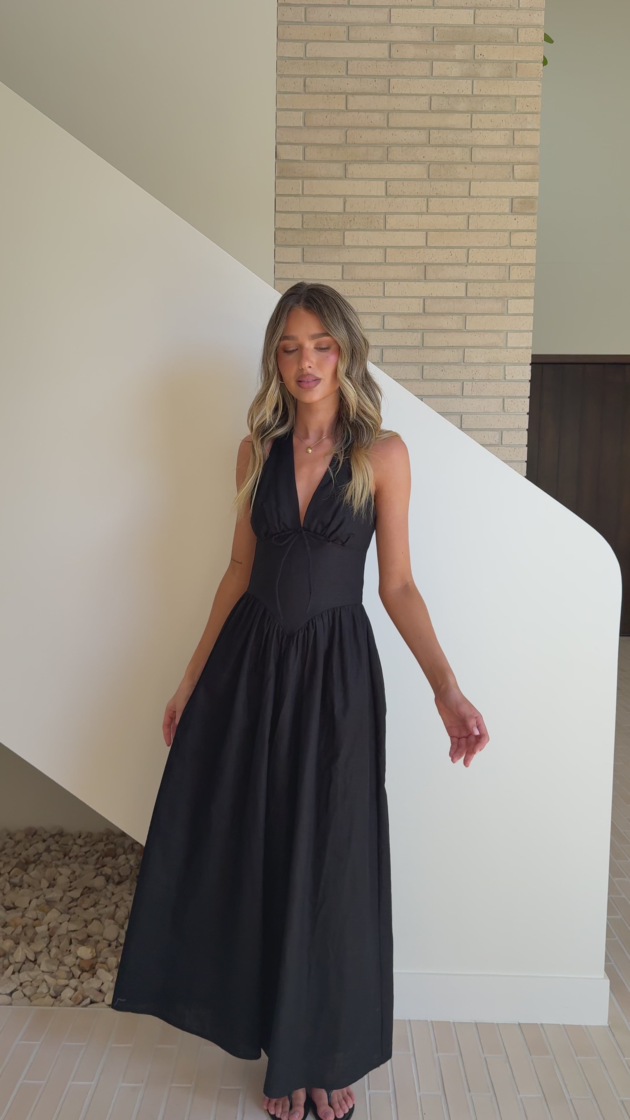 Load video: Rachel Tie Back Maxi Dress - Black - Billy J