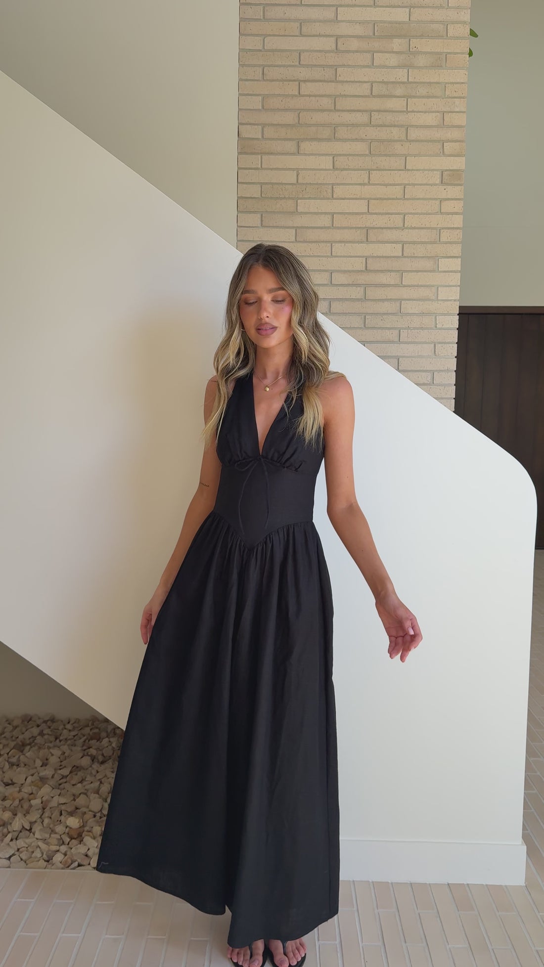 Rachel Tie Back Maxi Dress - Black - Billy J