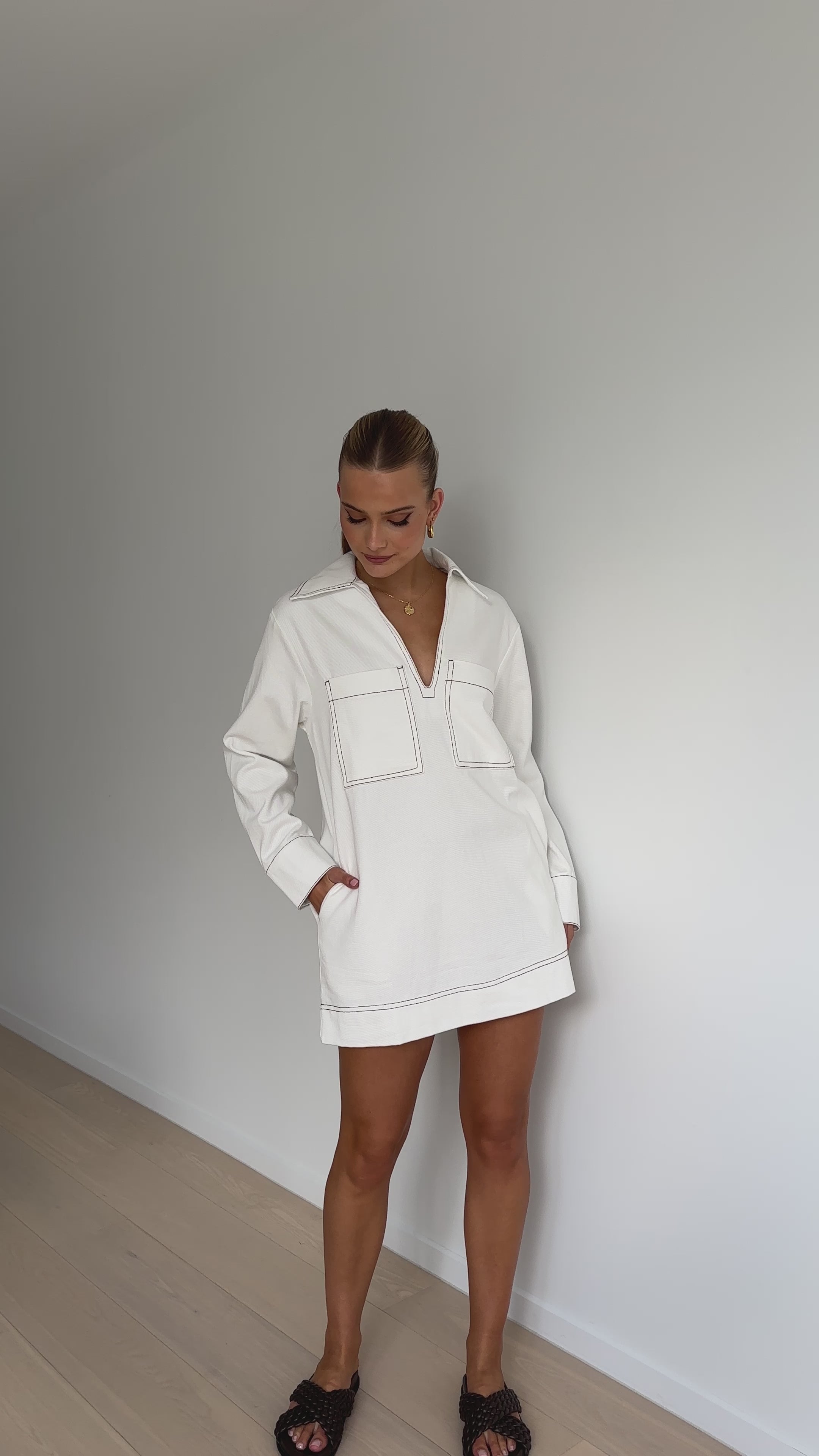 Tara Long Sleeve Mini Dress - White