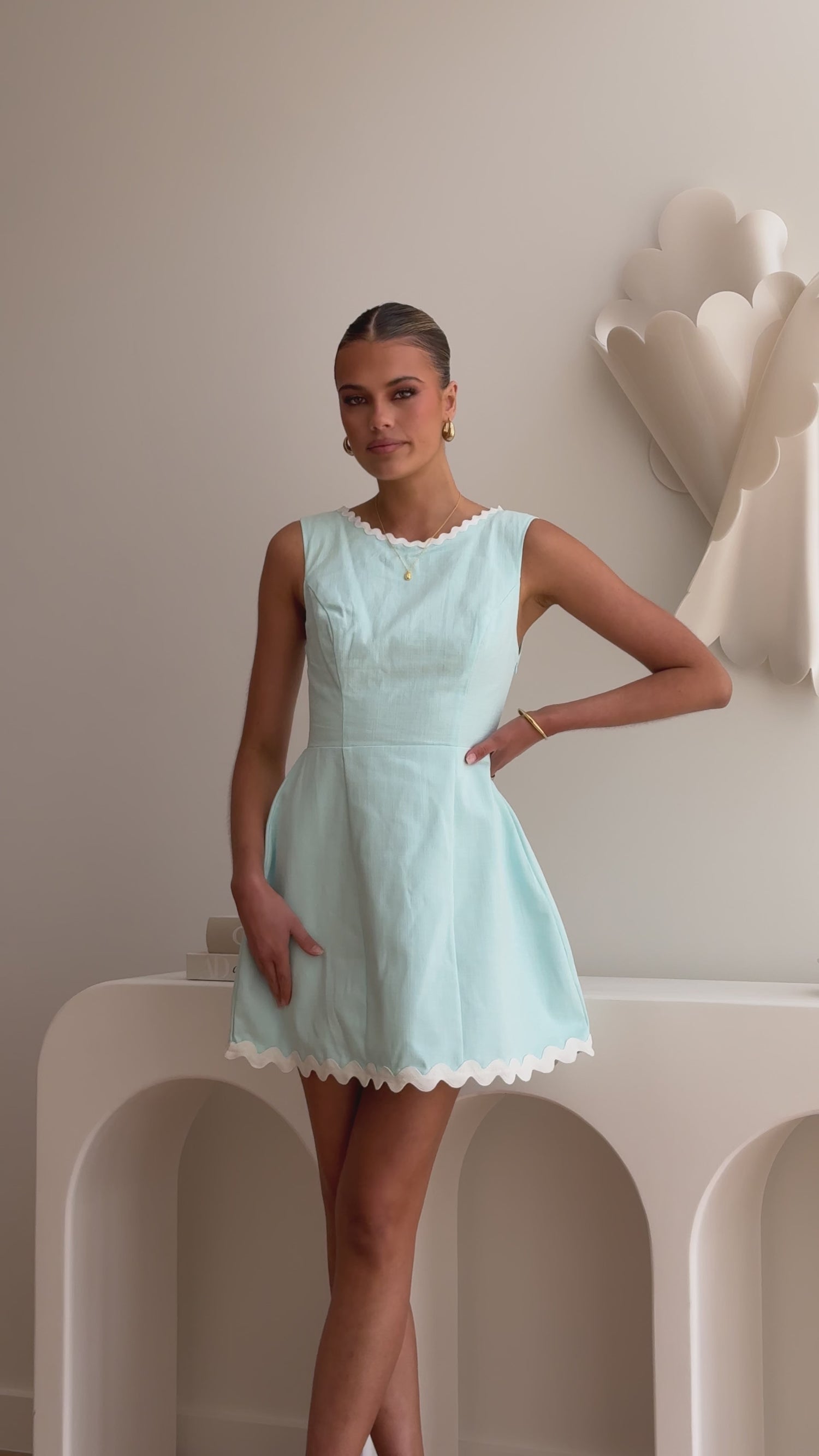 Aceline Mini Dress - Blue/White - Billy J