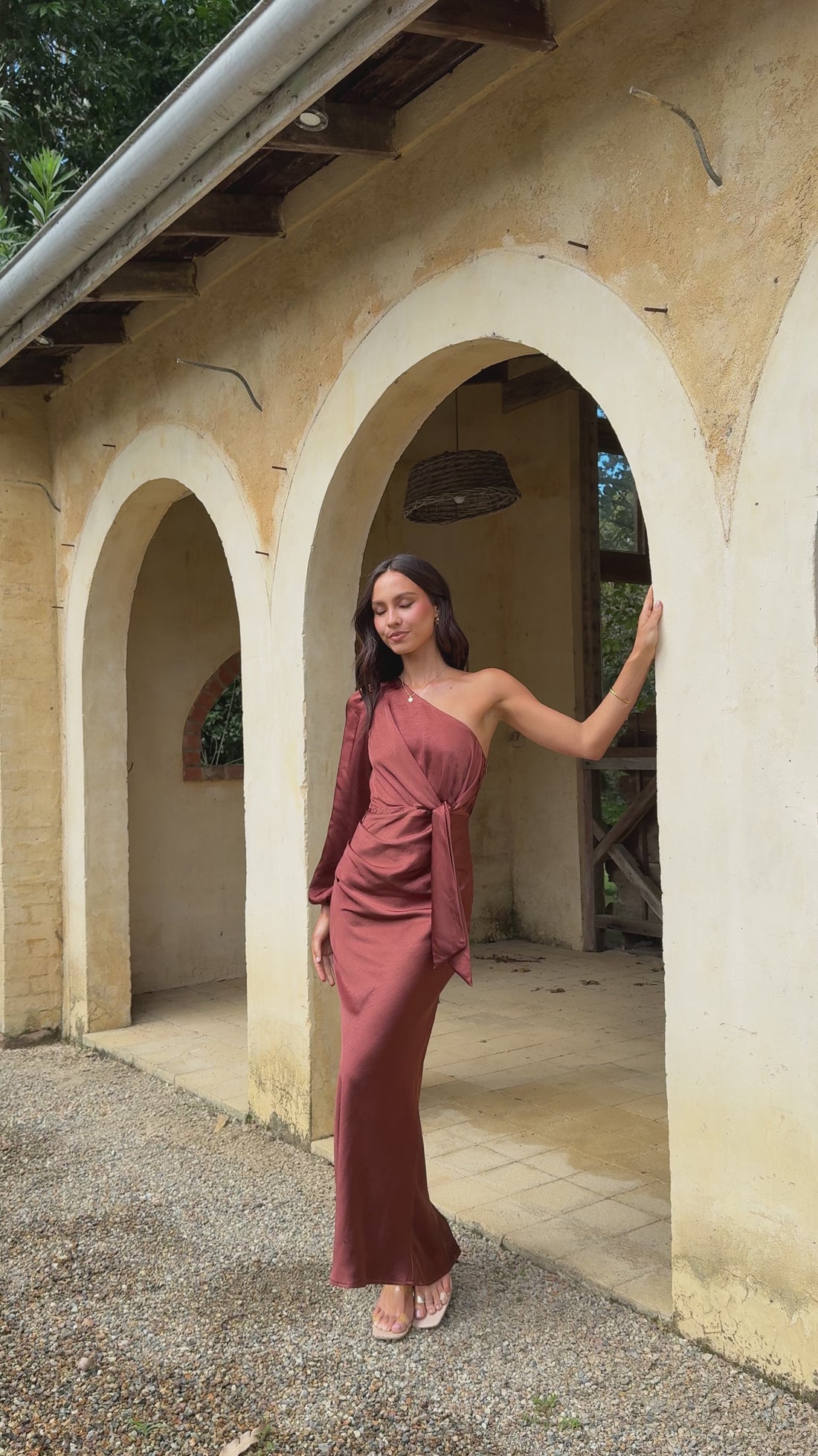 Eden One Shoulder Tie Front Maxi Dress - Rust - Billy J