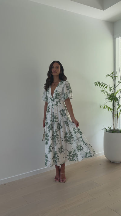 Load and play video in Gallery viewer, Erin Midi Dress - Green/White Floral
