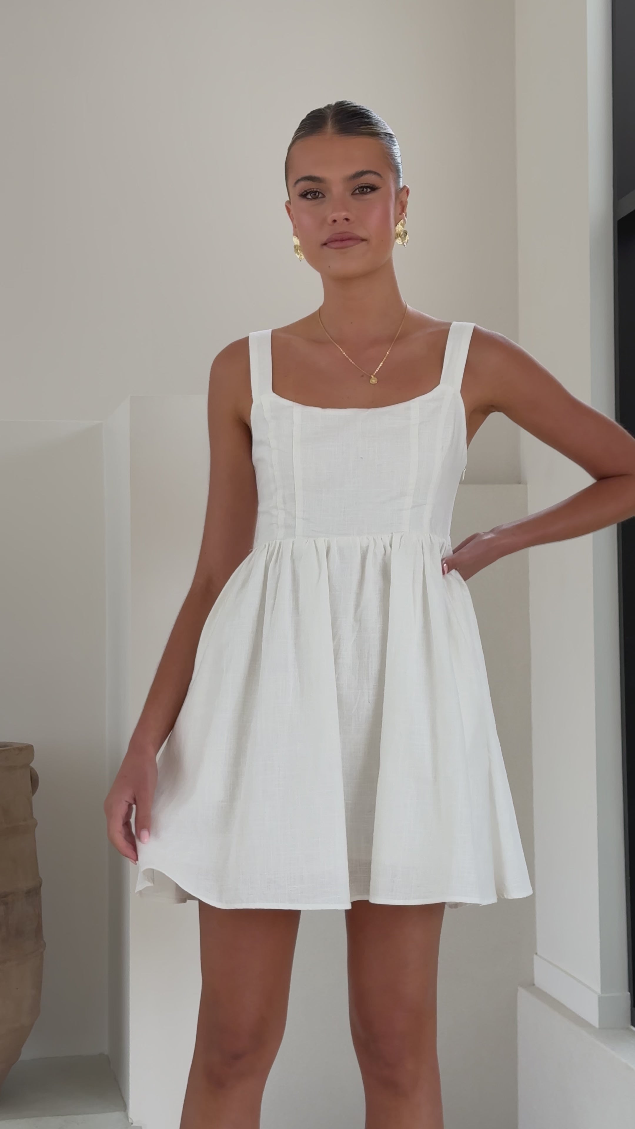 Stacey Linen Mini Dress - White - Billy J