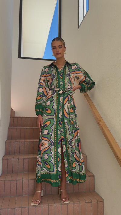 Load and play video in Gallery viewer, Uma Maxi Dress - Green Print
