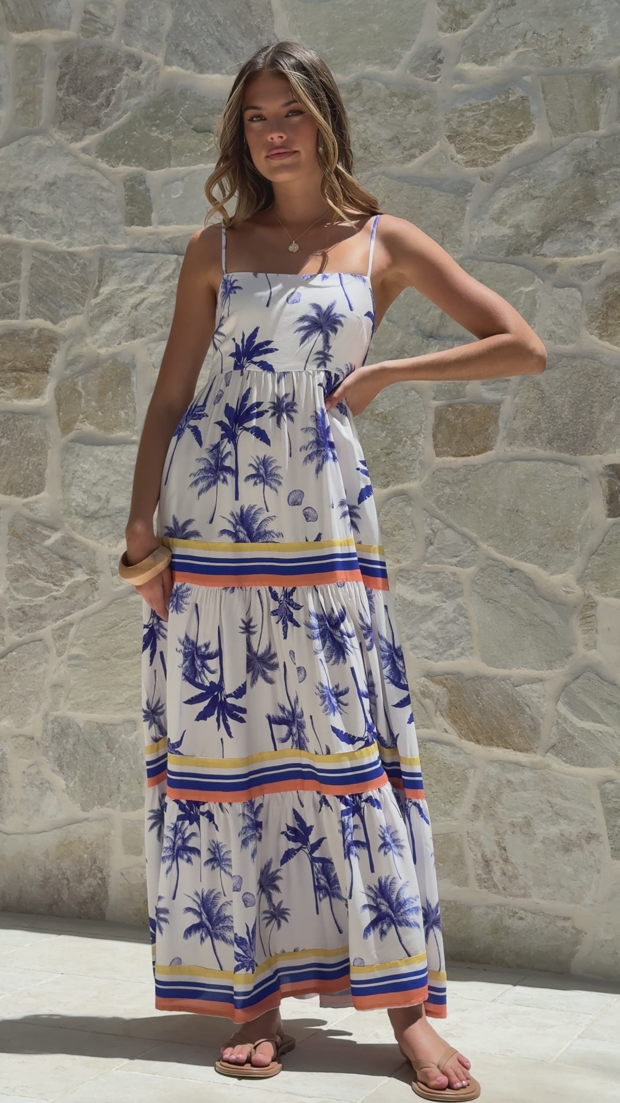 Load video: Klyah Maxi Dress - Blue Palm - Billy J