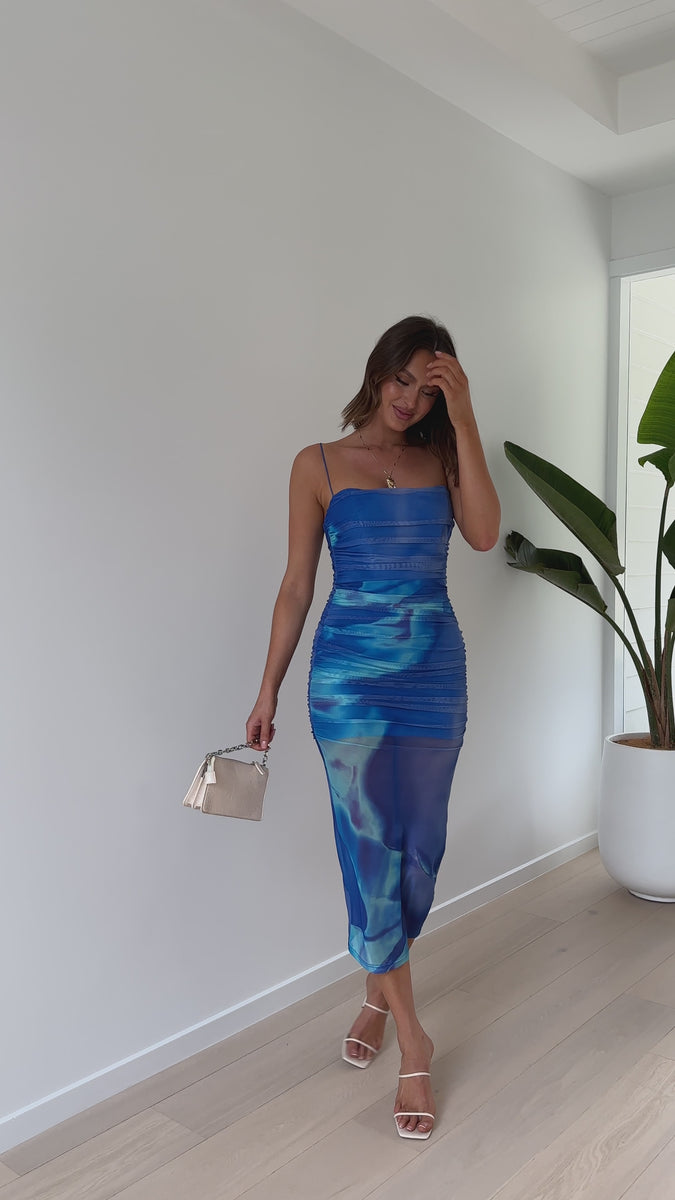Kourt Midi Dress - Blue Print - Buy Women's Dresses - Billy J