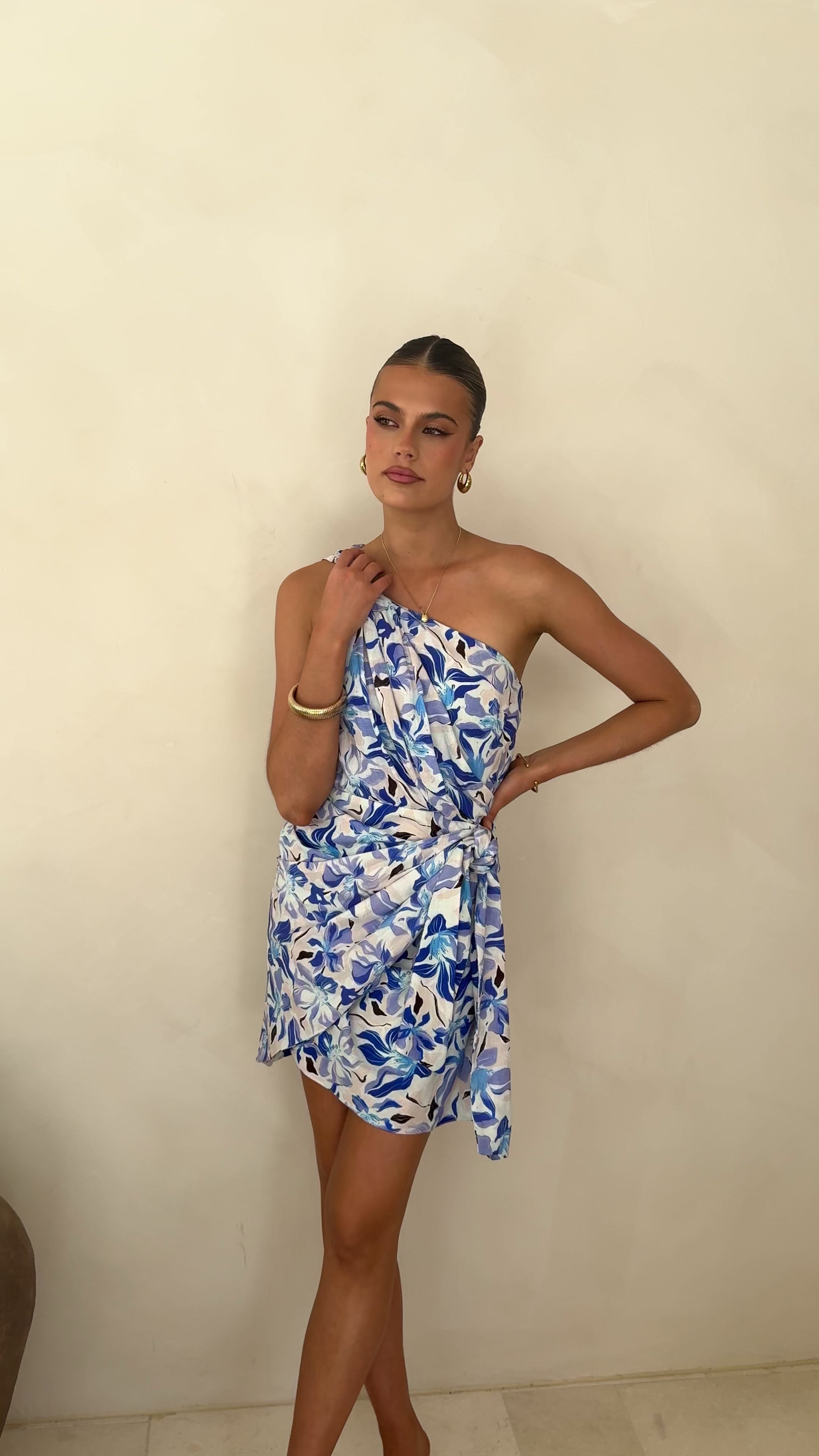 Load video: Ariana Mini Dress - Blue/White Print - Billy J