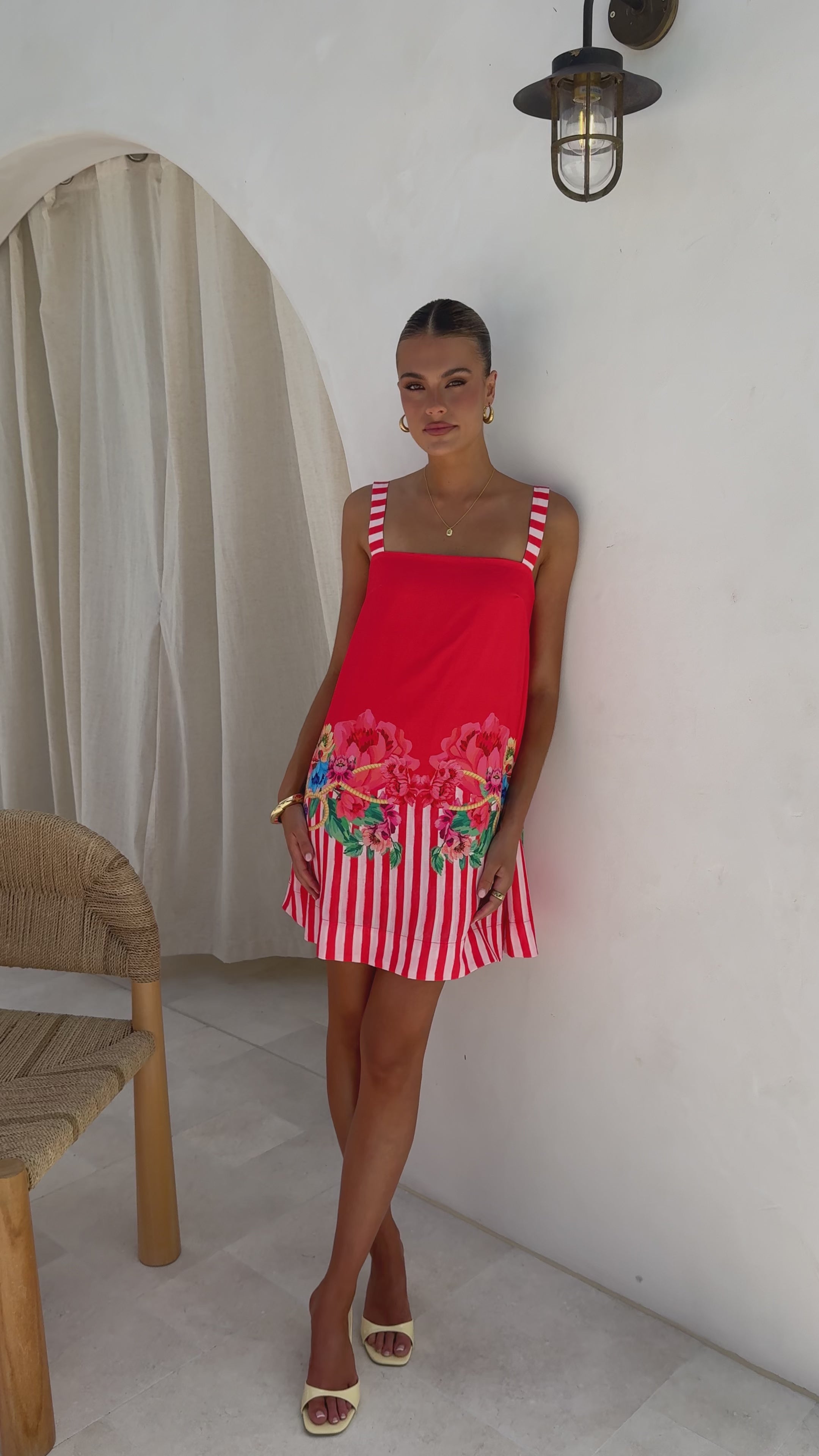 Load video: Gianna Mini Dress - Positano Red - Billy J