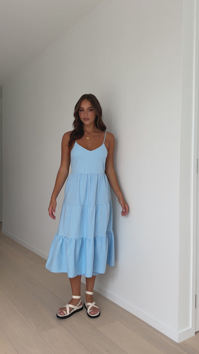 Load and play video in Gallery viewer, Zoey Midi Dress - Sky Blue
