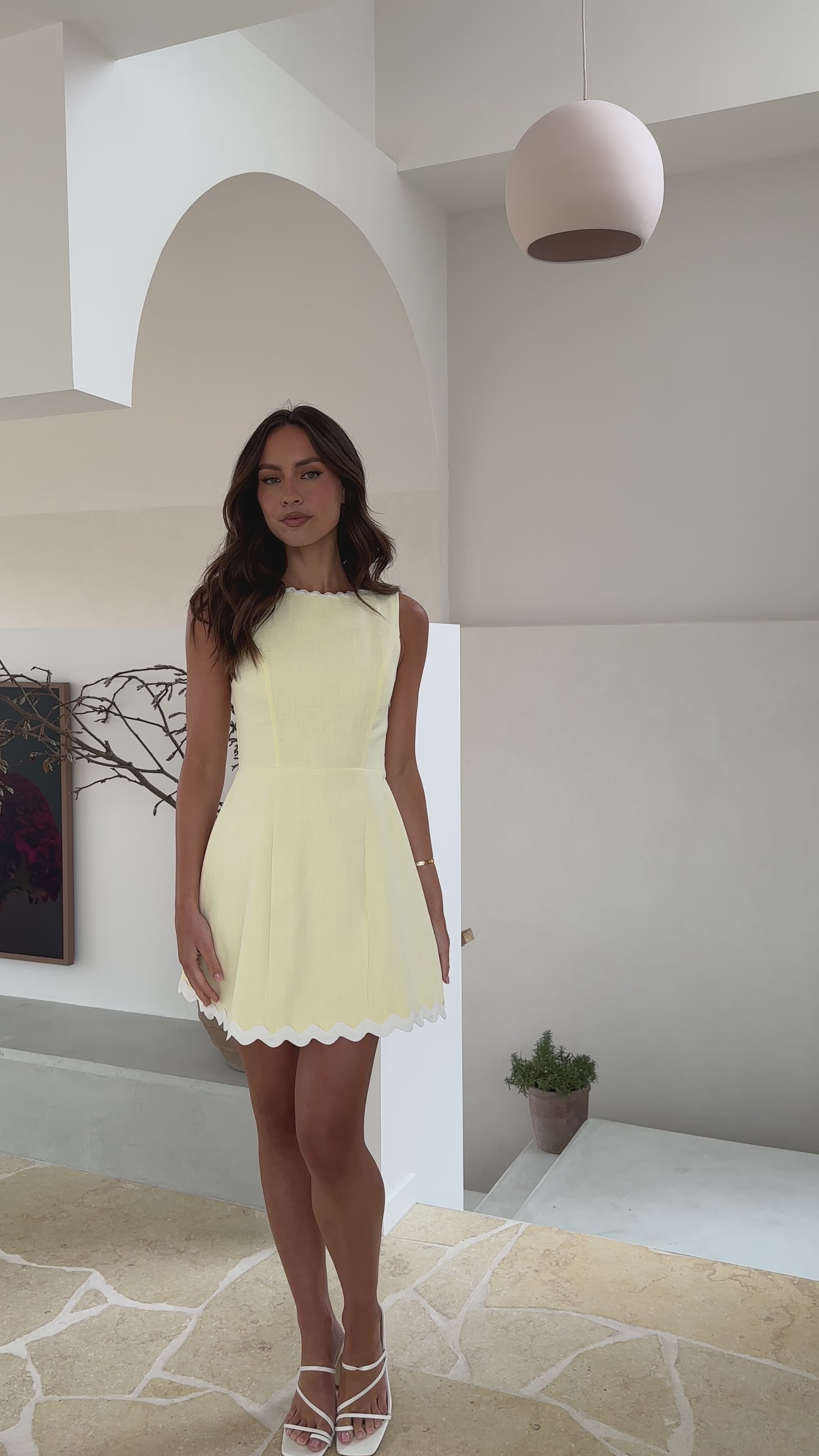 Aceline Mini Dress - Lemon / White