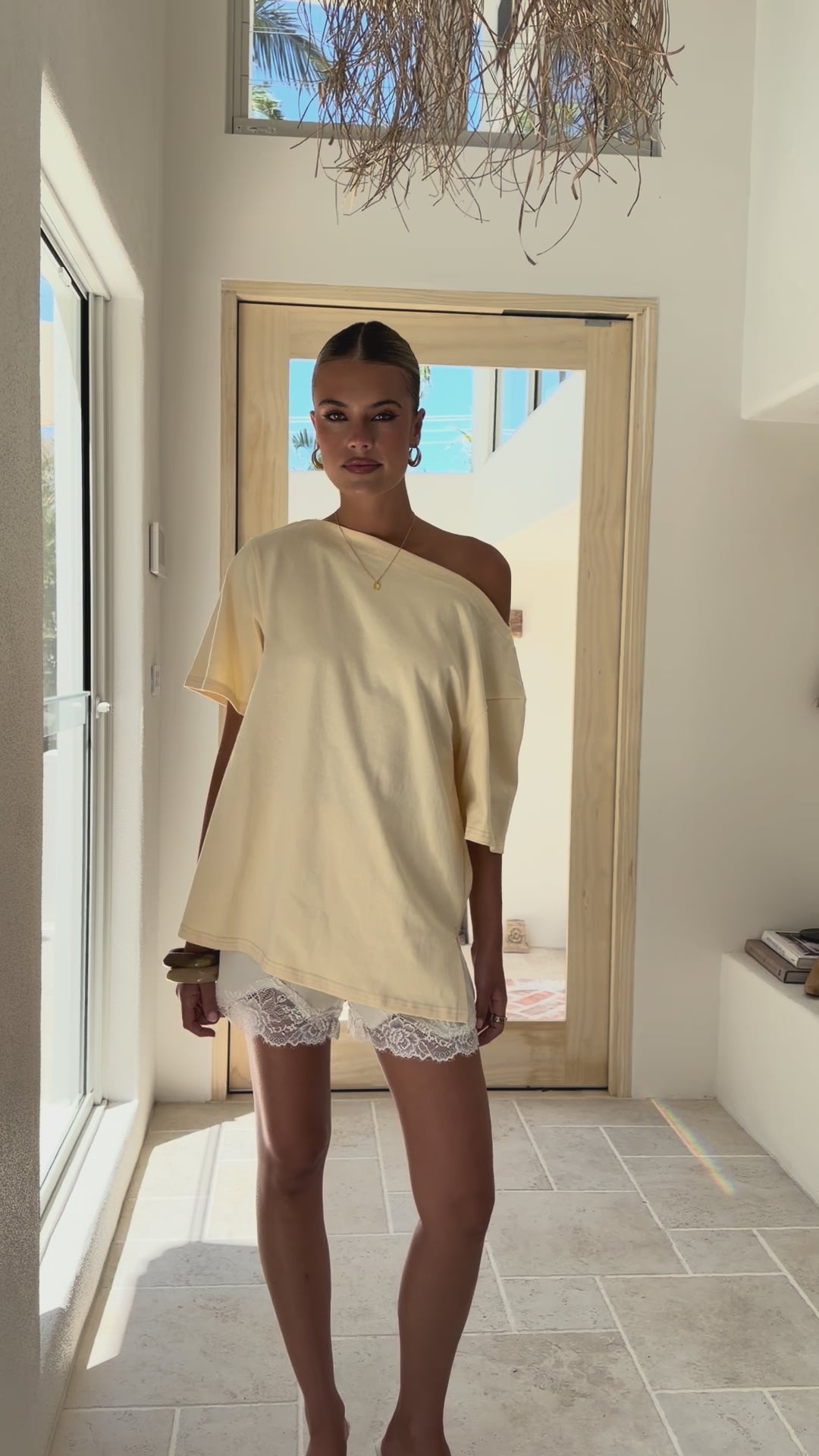 Load video: Pia One Shoulder Oversize Tee - Yellow - Billy J