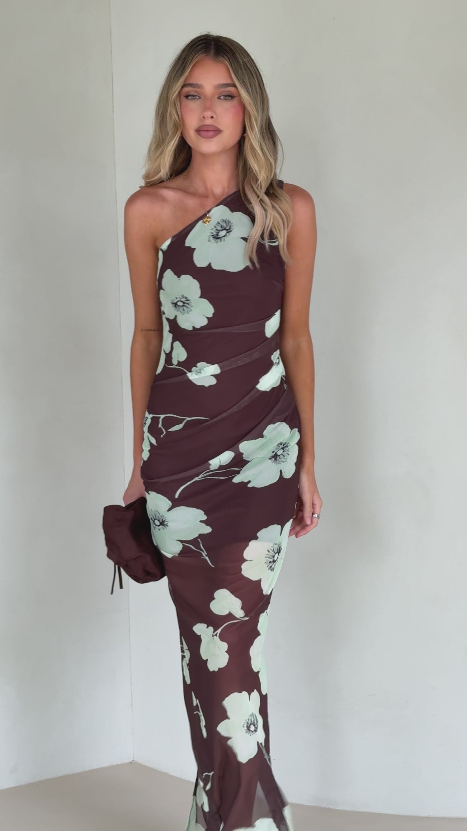 Cataleya Sheer Maxi Dress - Mocha Blossom - Billy J