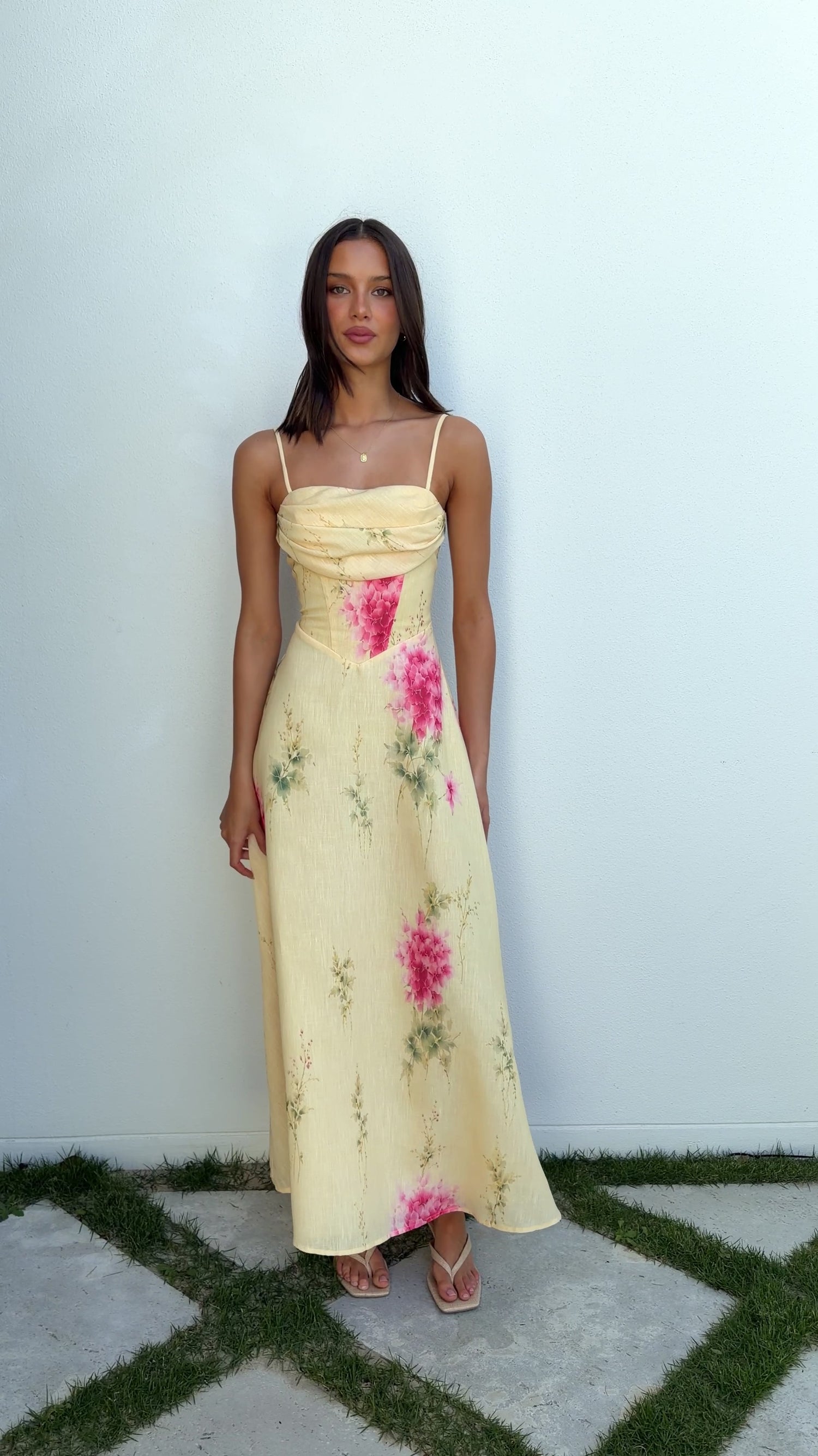 Rylee Maxi Dress - Yellow/Pink Floral - Billy J