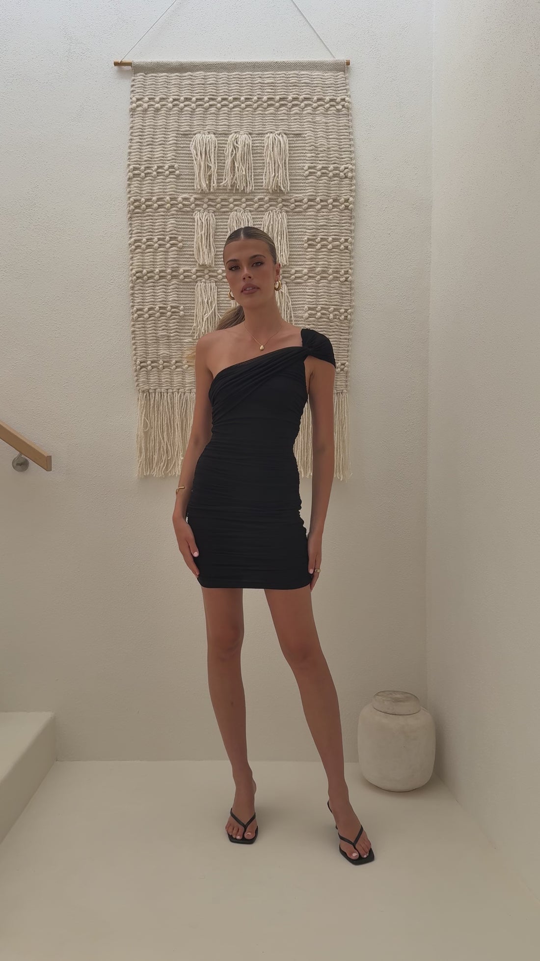 Liana Asymmetrical Mini Dress - Black - Billy J