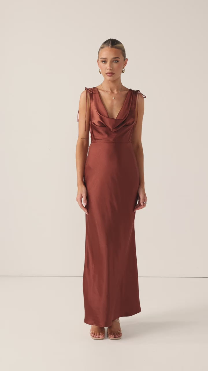 Madeline Cowl Neck Maxi Dress - Rust - Billy J