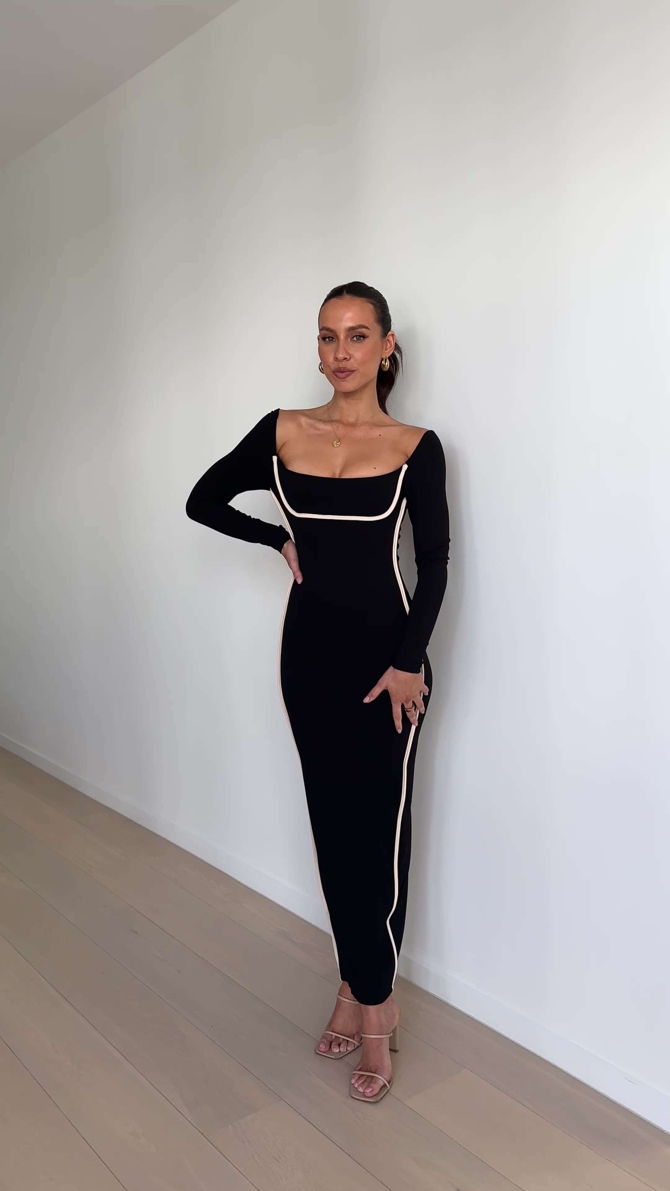 Gidja Long Sleeve Maxi Dress - Black / Cream