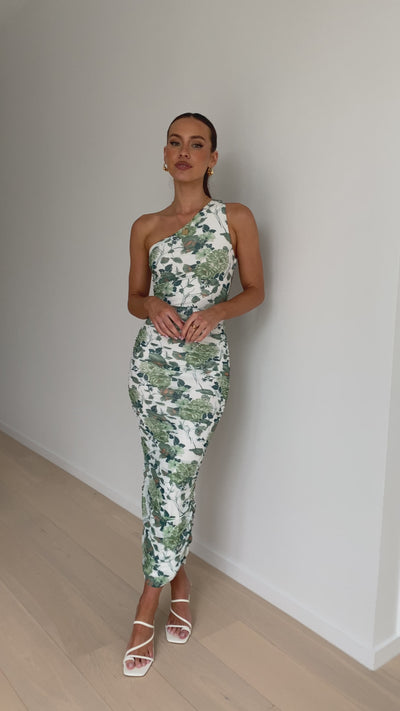 Load and play video in Gallery viewer, Natalia Midi Dress - Dark Green Floral
